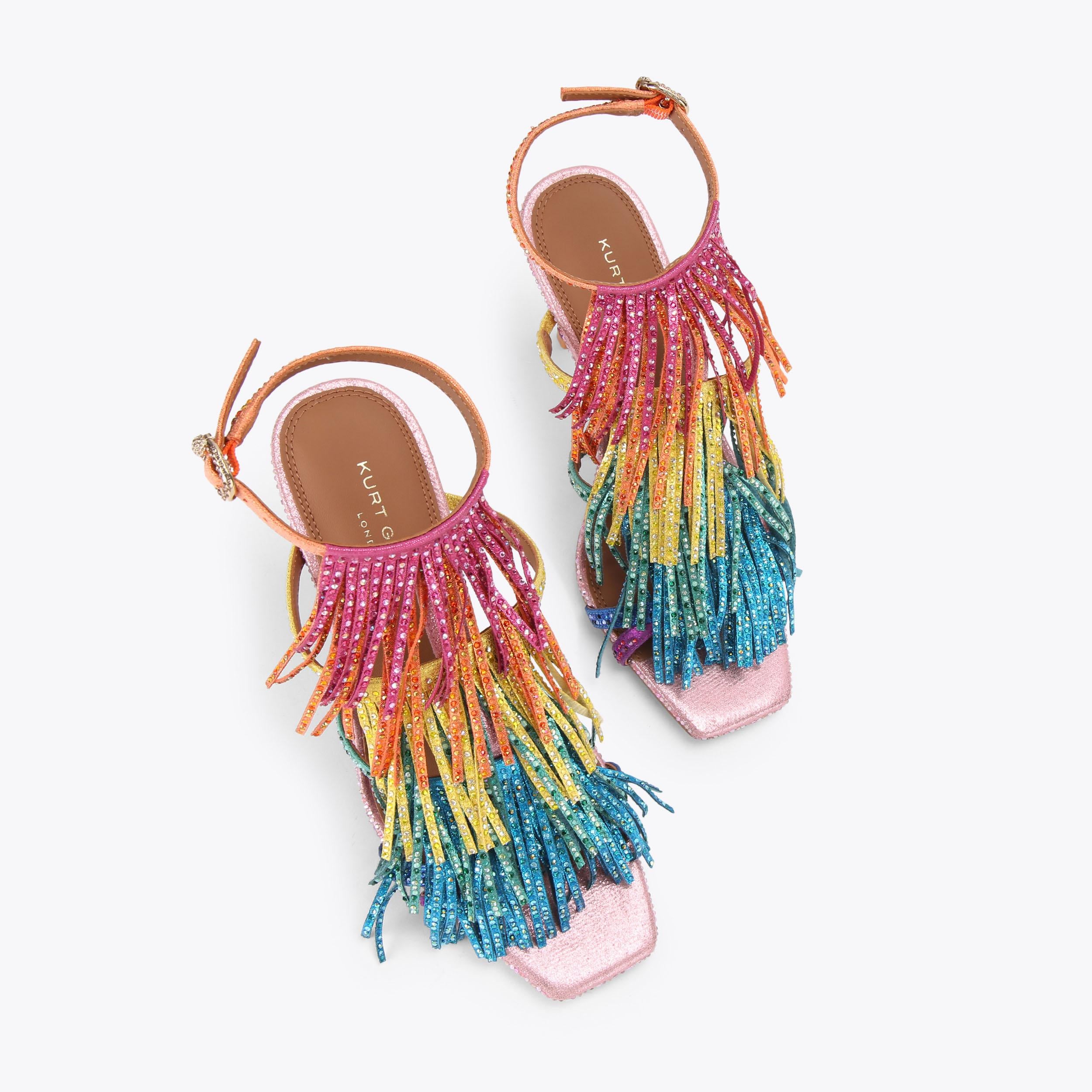 Fringe Sandal — Multi-Colour Metallic Crystal Sandal, view 4