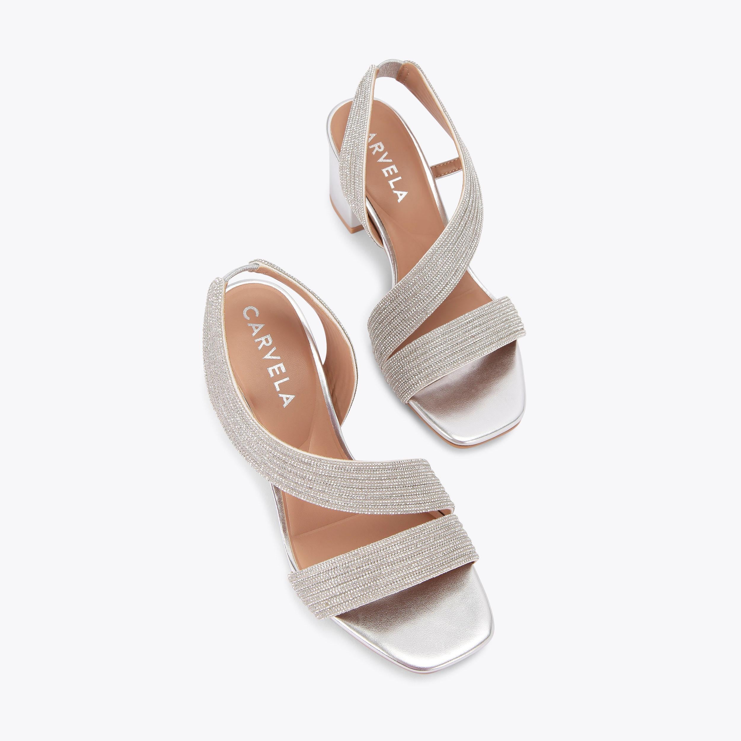 Gala 60 Jewel — Silver Crystal Block Heel Sandal, view 4