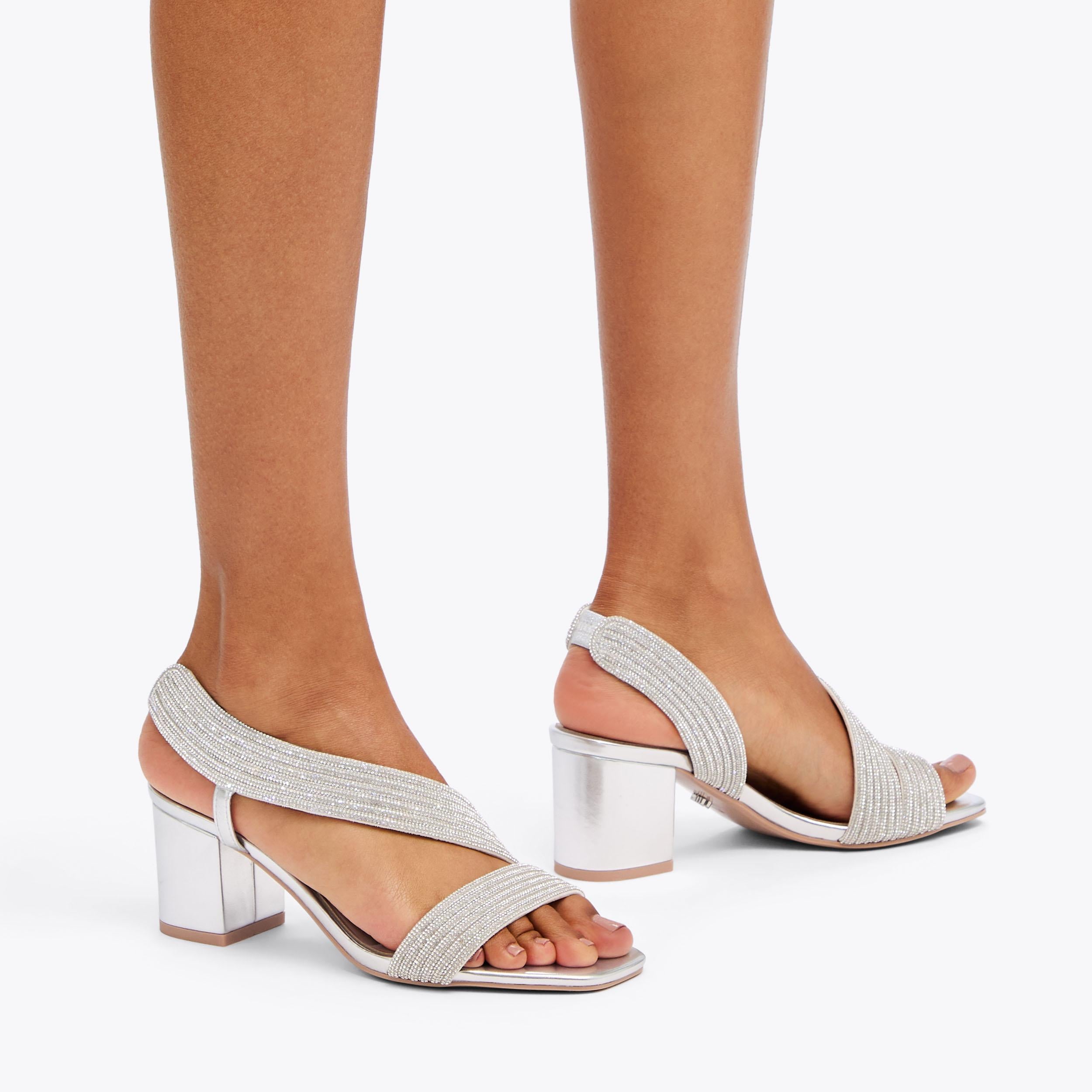 Gala 60 Jewel — Silver Crystal Block Heel Sandal, worn on foot