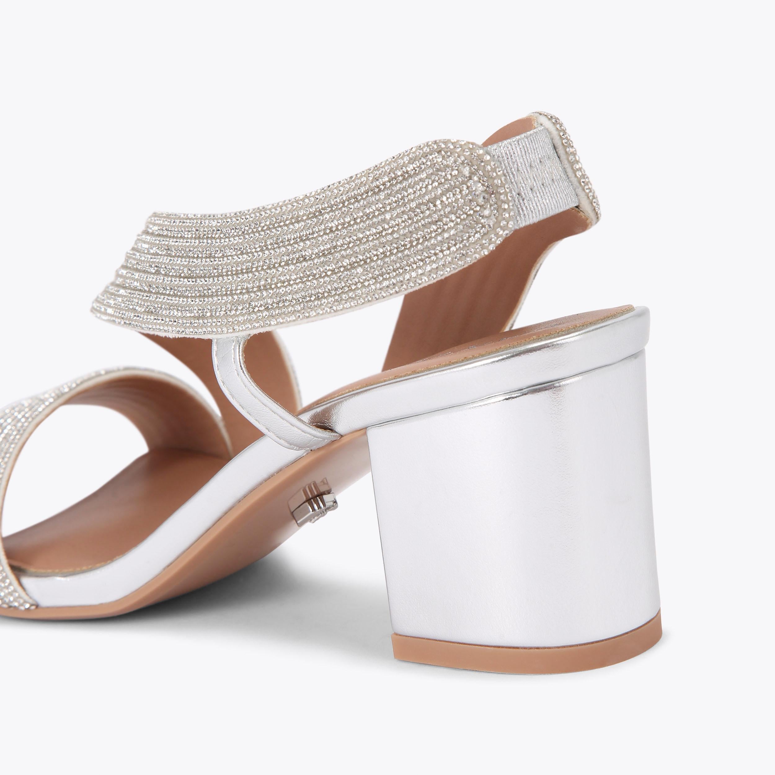 Gala 60 Jewel — Silver Crystal Block Heel Sandal, detail