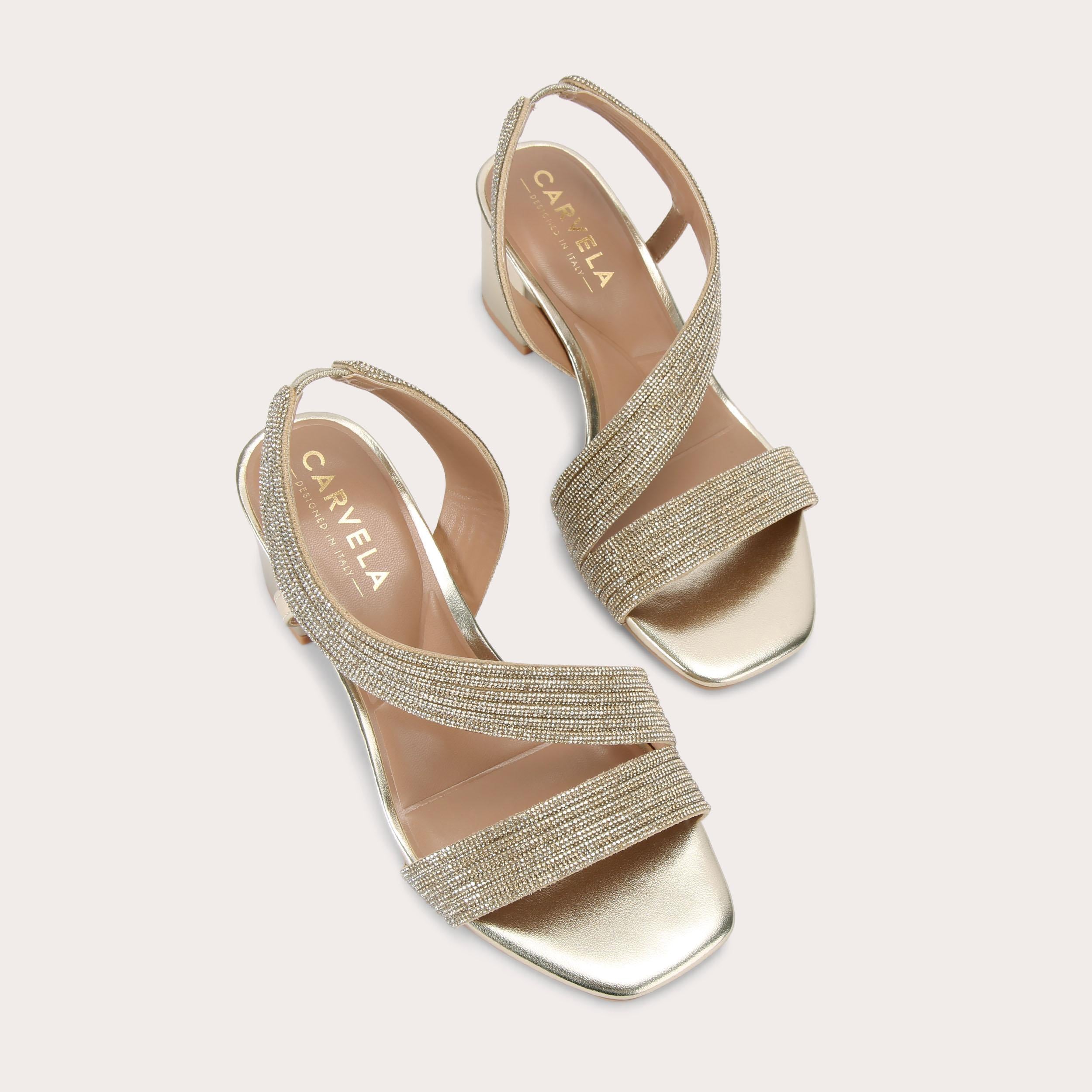 Gala Block Jewel — Gold Crystal Heeled Sandal, view 4