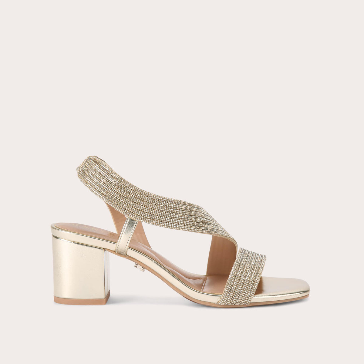 Gala Block Jewel — Gold Crystal Heeled Sandal, side profile