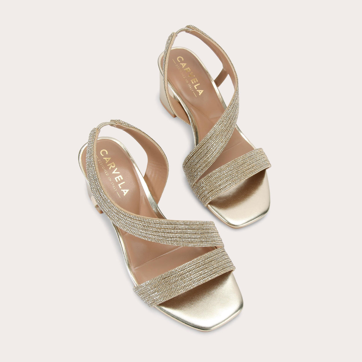 Gala Block Jewel — Gold Crystal Heeled Sandal, view 4