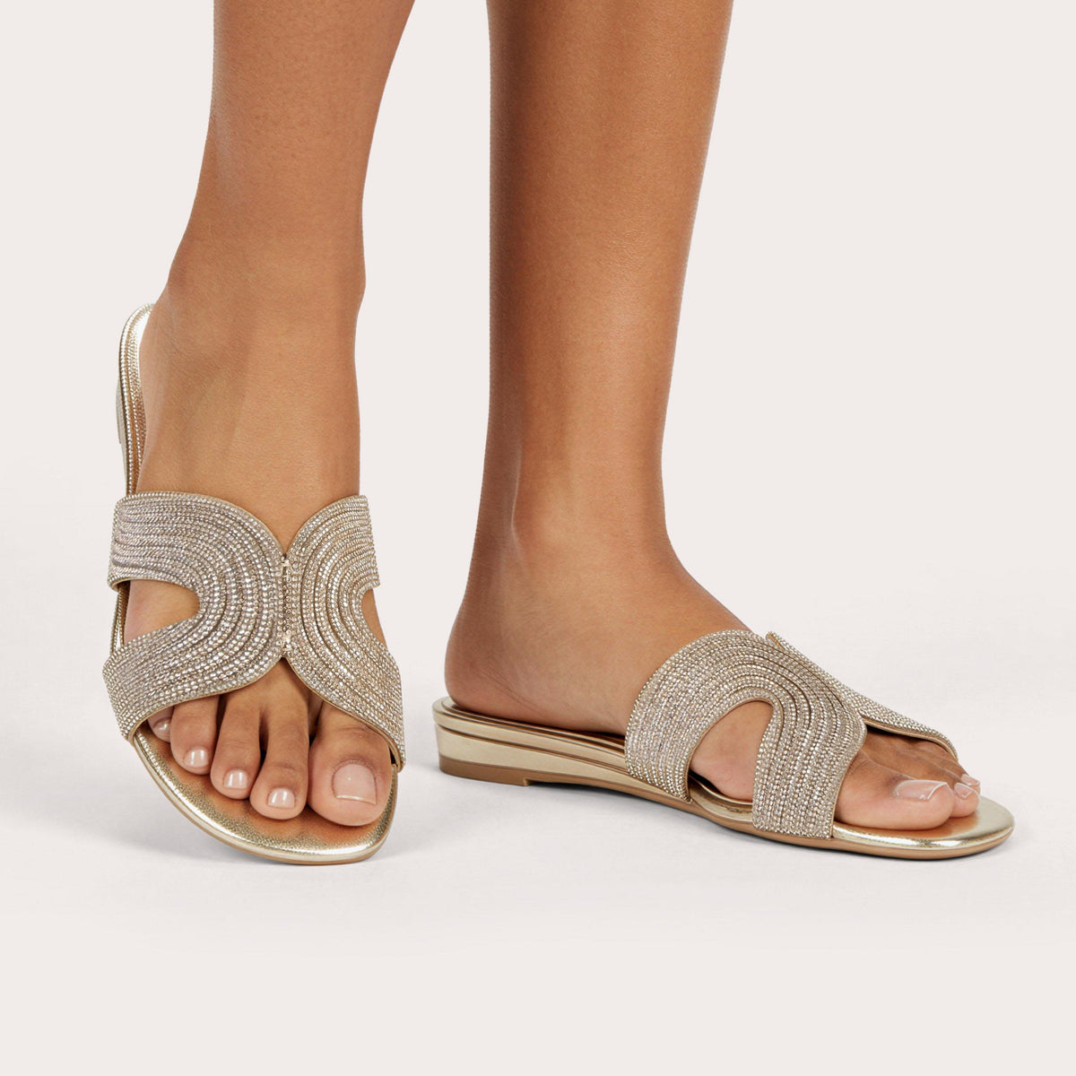 Gala Mule Jewel — Gold Crystal Mule Sandal, worn on foot
