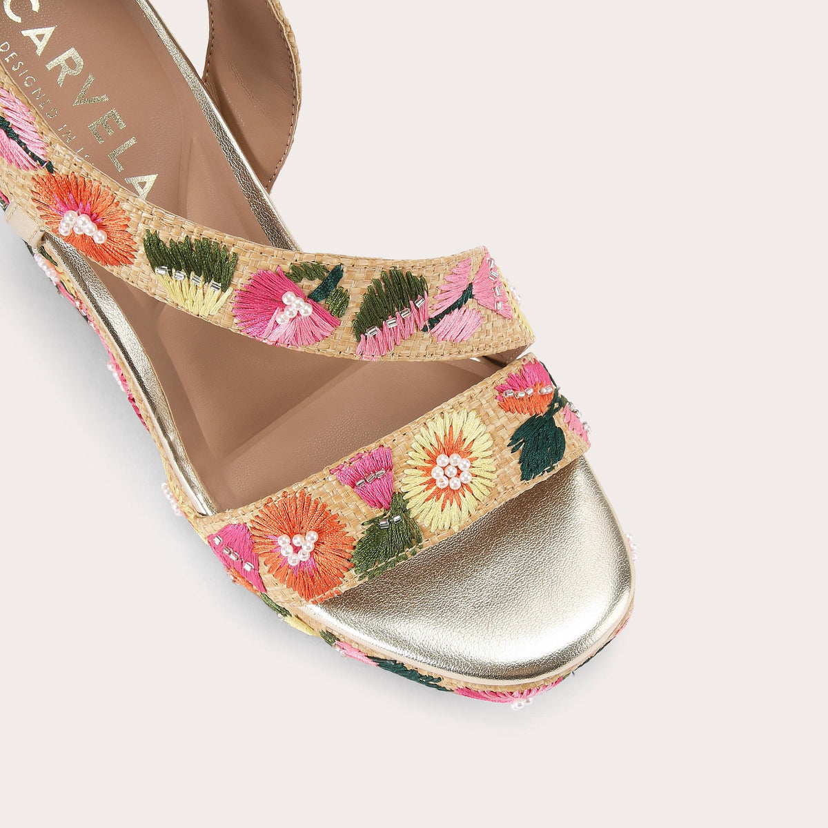 Gala Wedge — Multi Embroidered Raffia Wedge Sandal, view 5