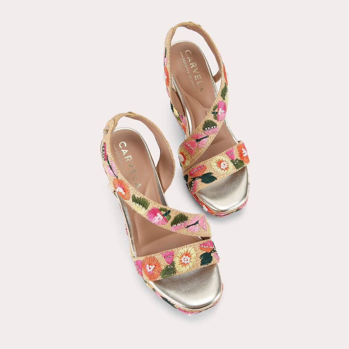 Gala Wedge — Multi Embroidered Raffia Wedge Sandal, view 4