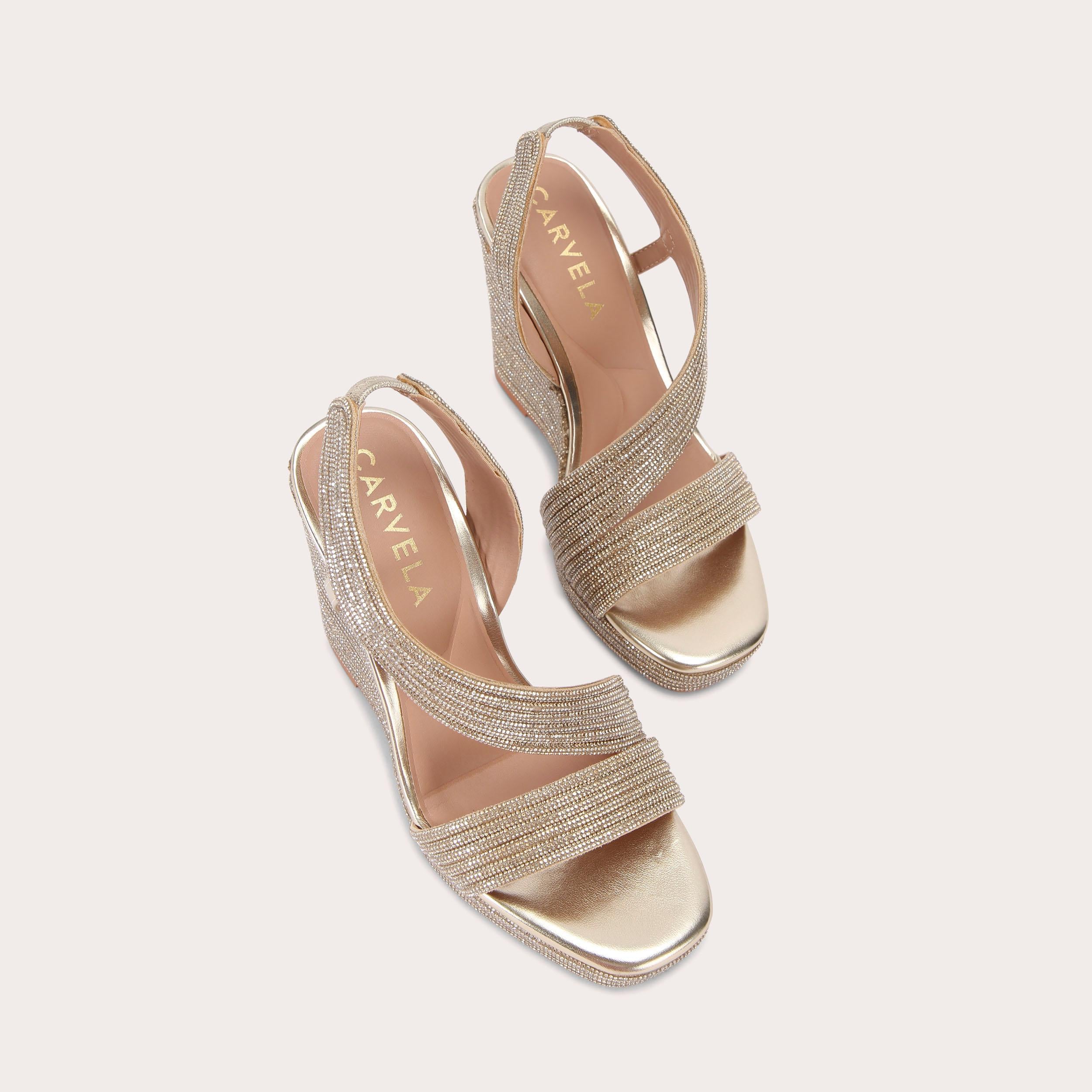 Gala 110 Jewel — Gold Crystal Wedge Sandal, view 4