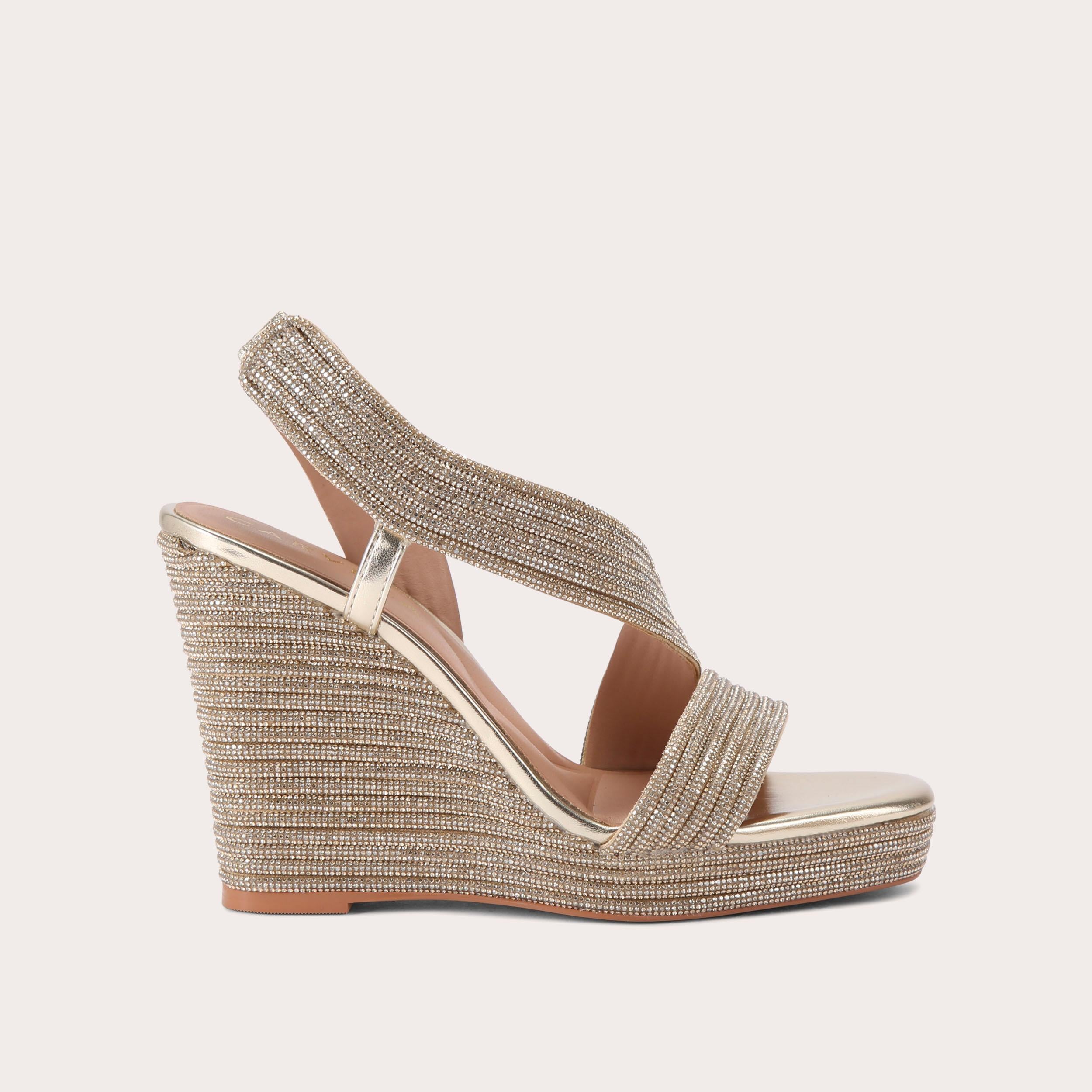 Gala 110 Jewel — Gold Crystal Wedge Sandal, side profile