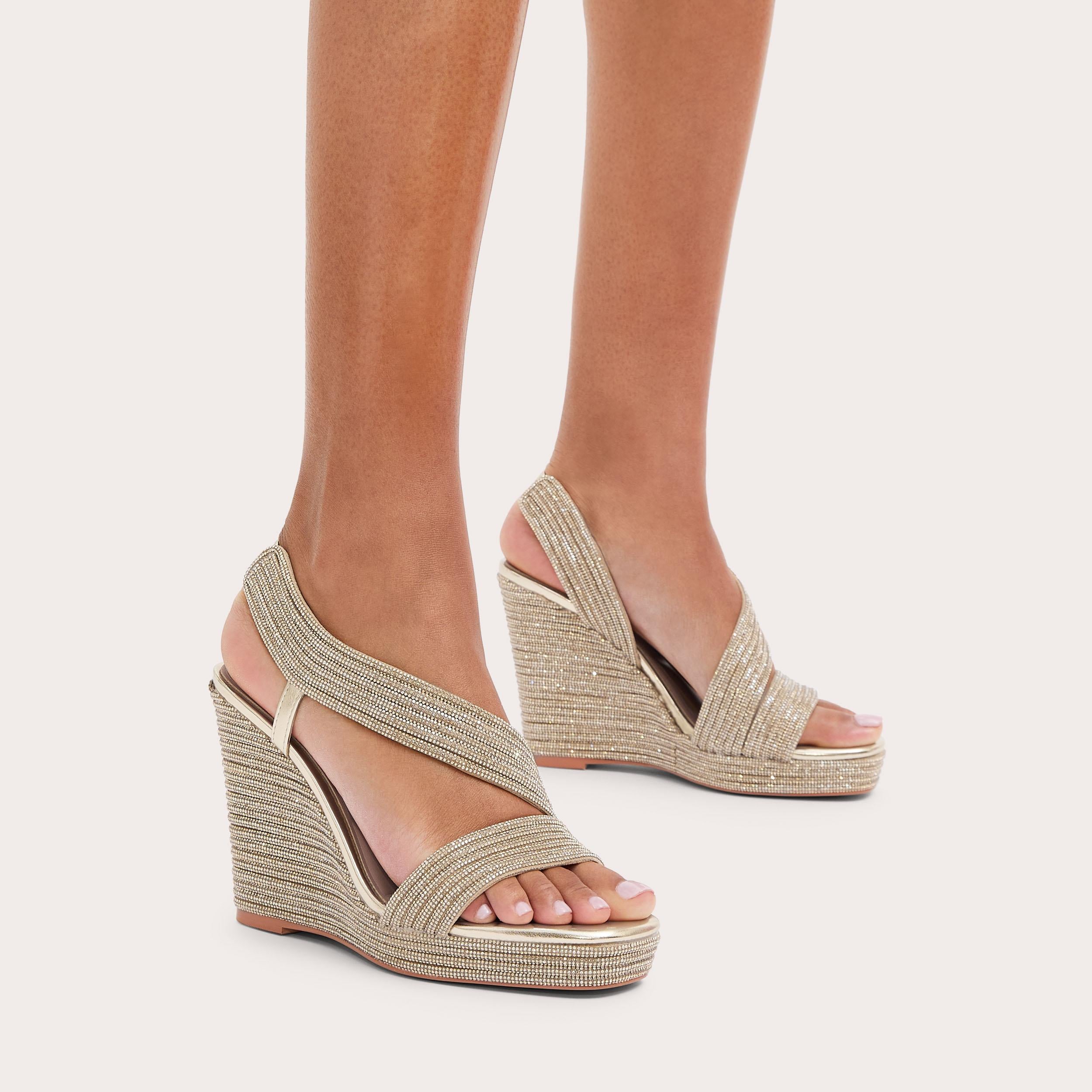 Gala 110 Jewel — Gold Crystal Wedge Sandal, worn on foot