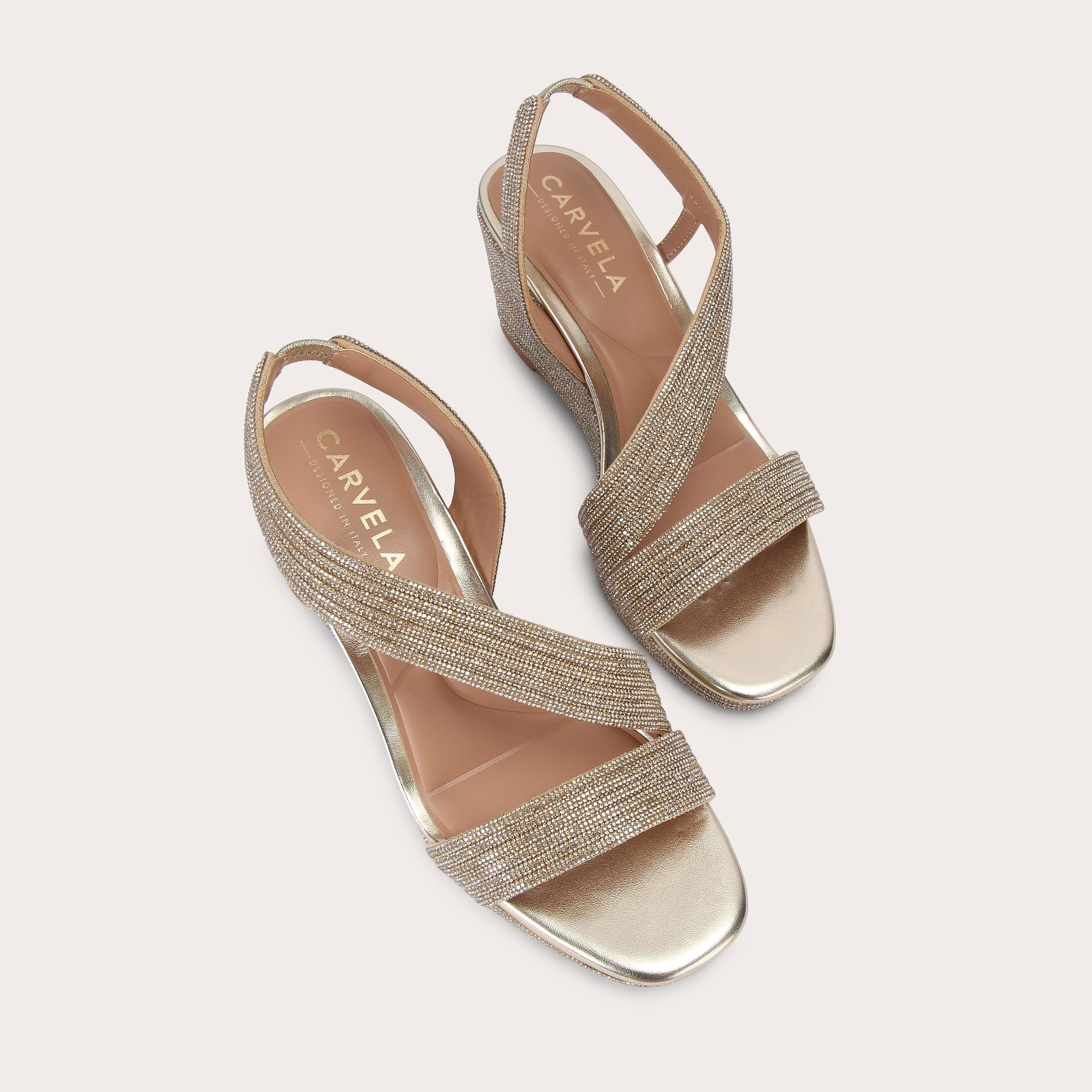 Gala Wedge Jewel — Gold Crystal Wedge Sandal, view 4