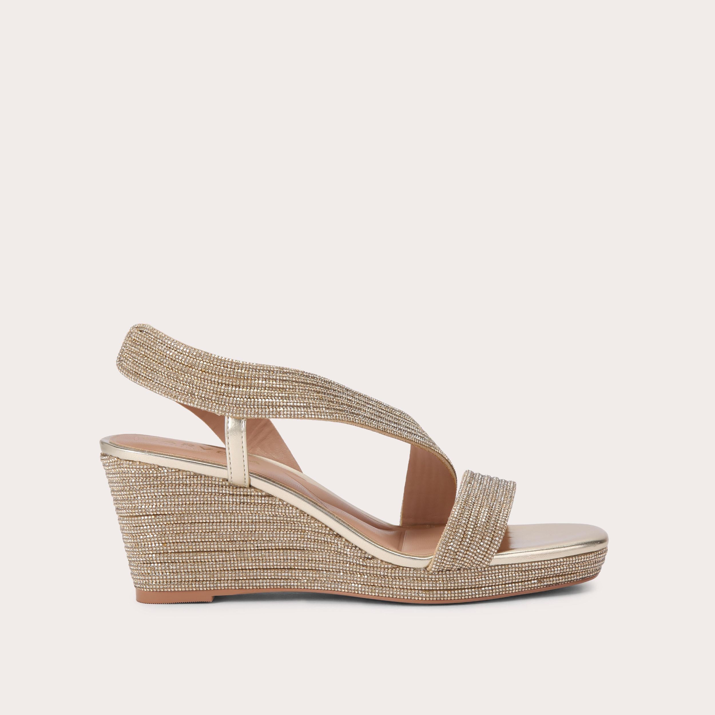 Gala Wedge Jewel — Gold Crystal Wedge Sandal, side profile