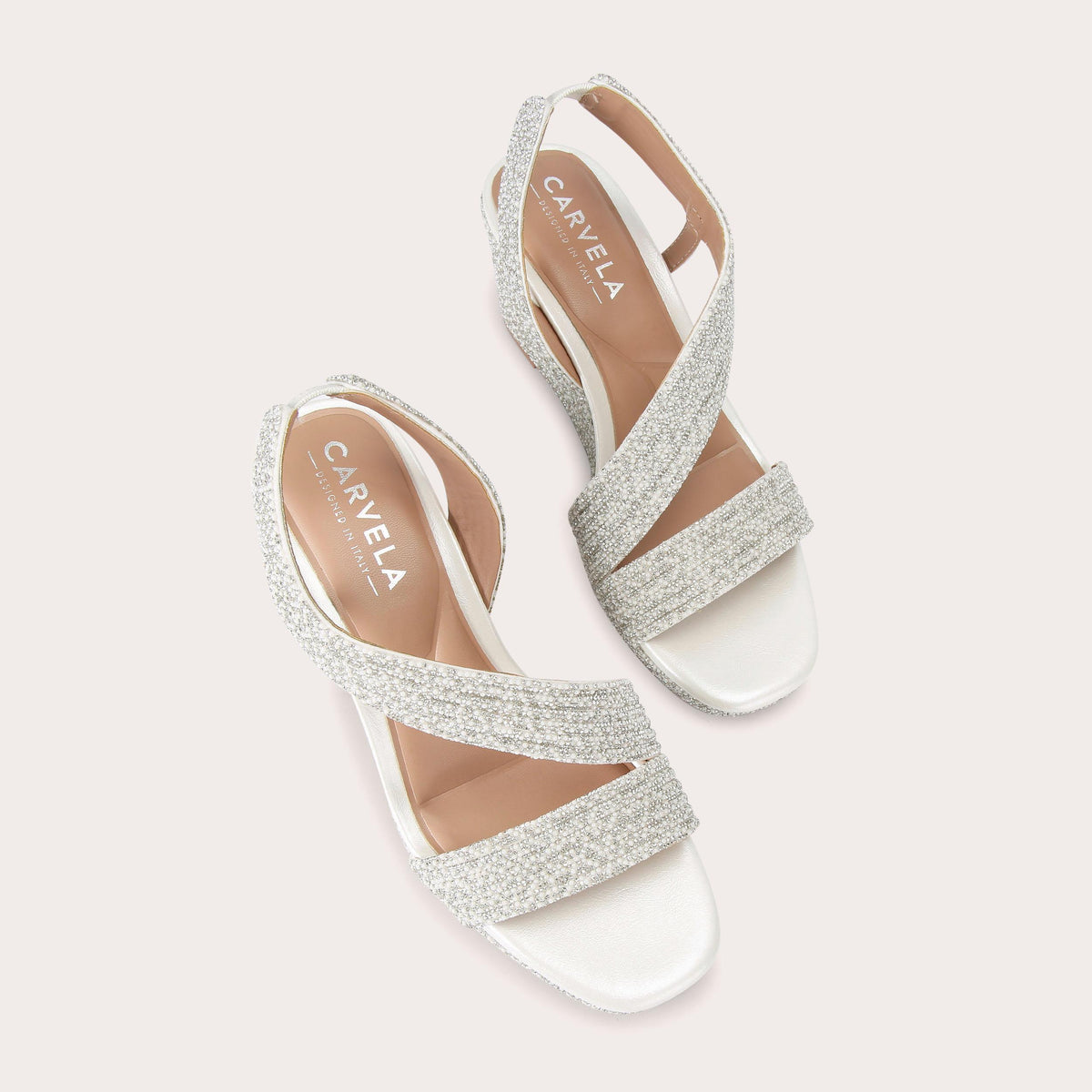 Gala Wedge — White Crystal Wedge Sandal, view 4