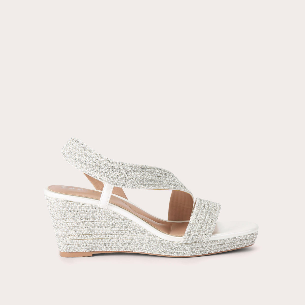 Gala Wedge — White Crystal Wedge Sandal, side profile