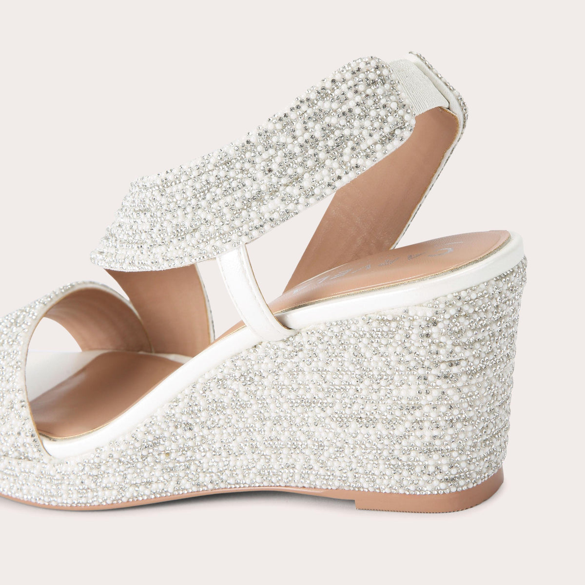 Gala Wedge — White Crystal Wedge Sandal, detail