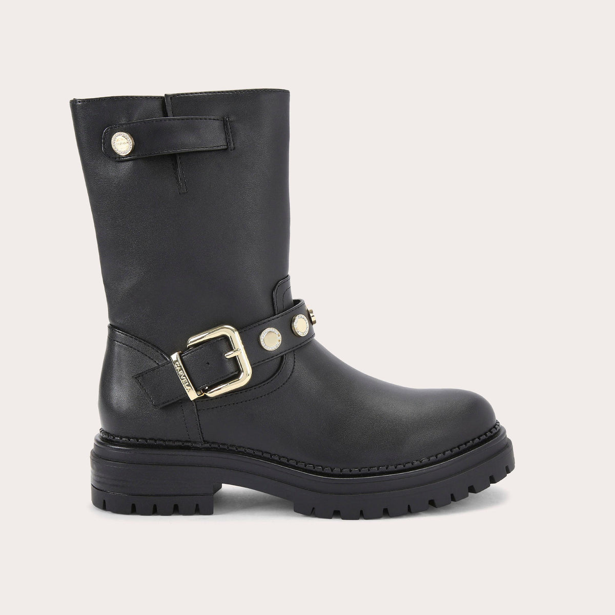Headline Coin — Black Ankle Boot, side profile