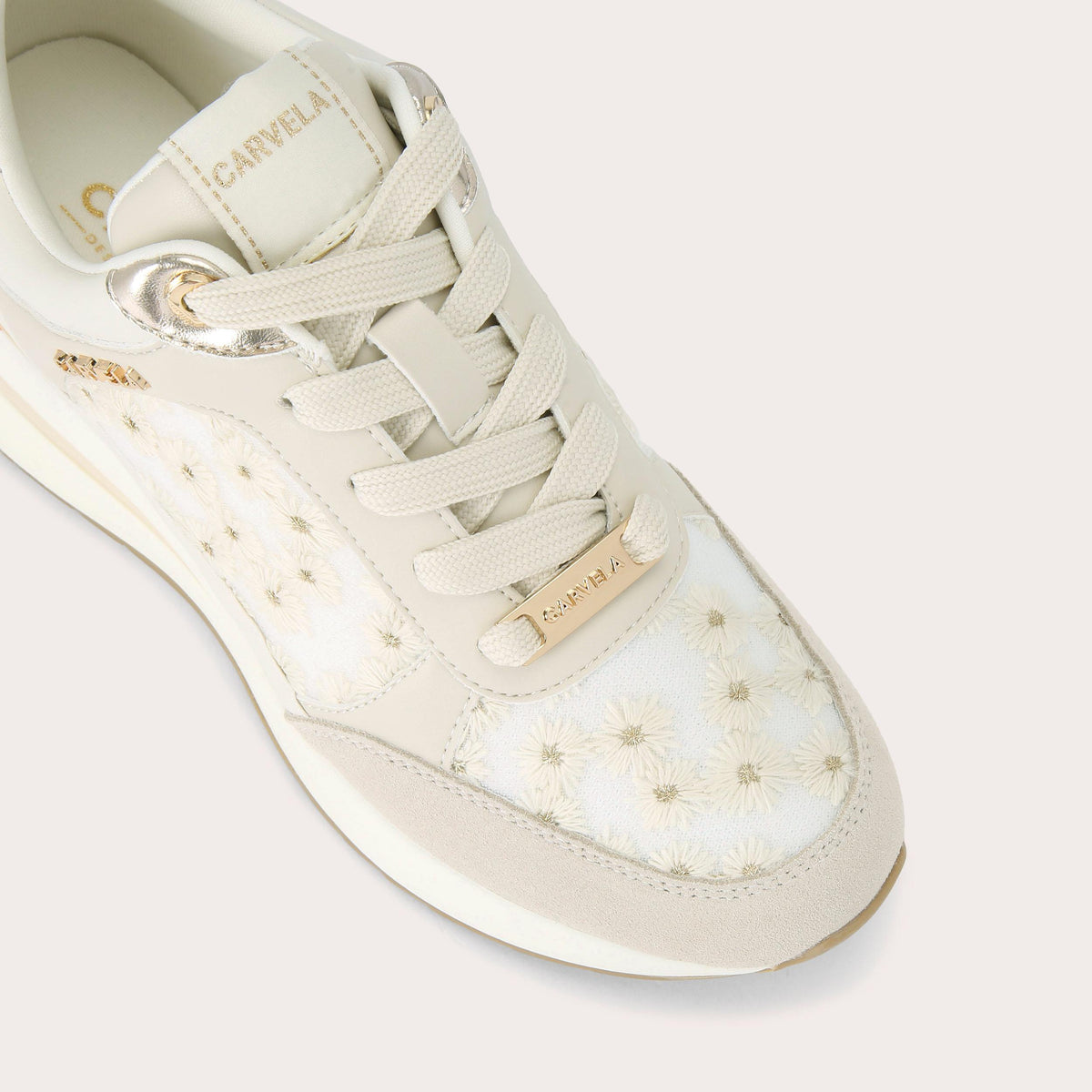 High Rise Daisy — White Fabric Trainer, view 5