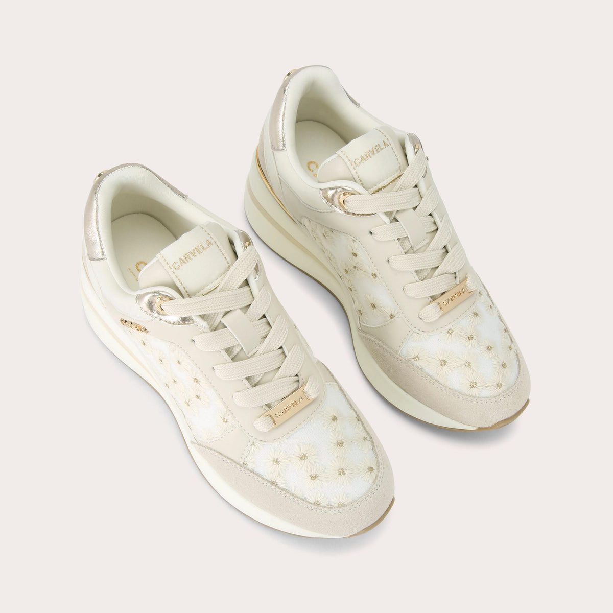 High Rise Daisy — White Fabric Trainer, view 4