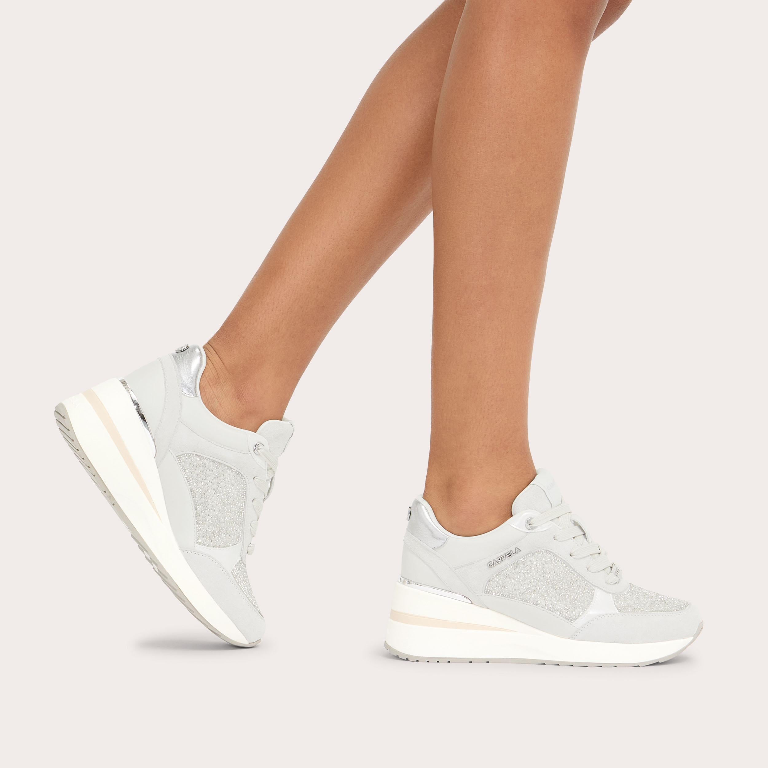 Carvela High Rise Pearl — White Leather Alternative Trainer