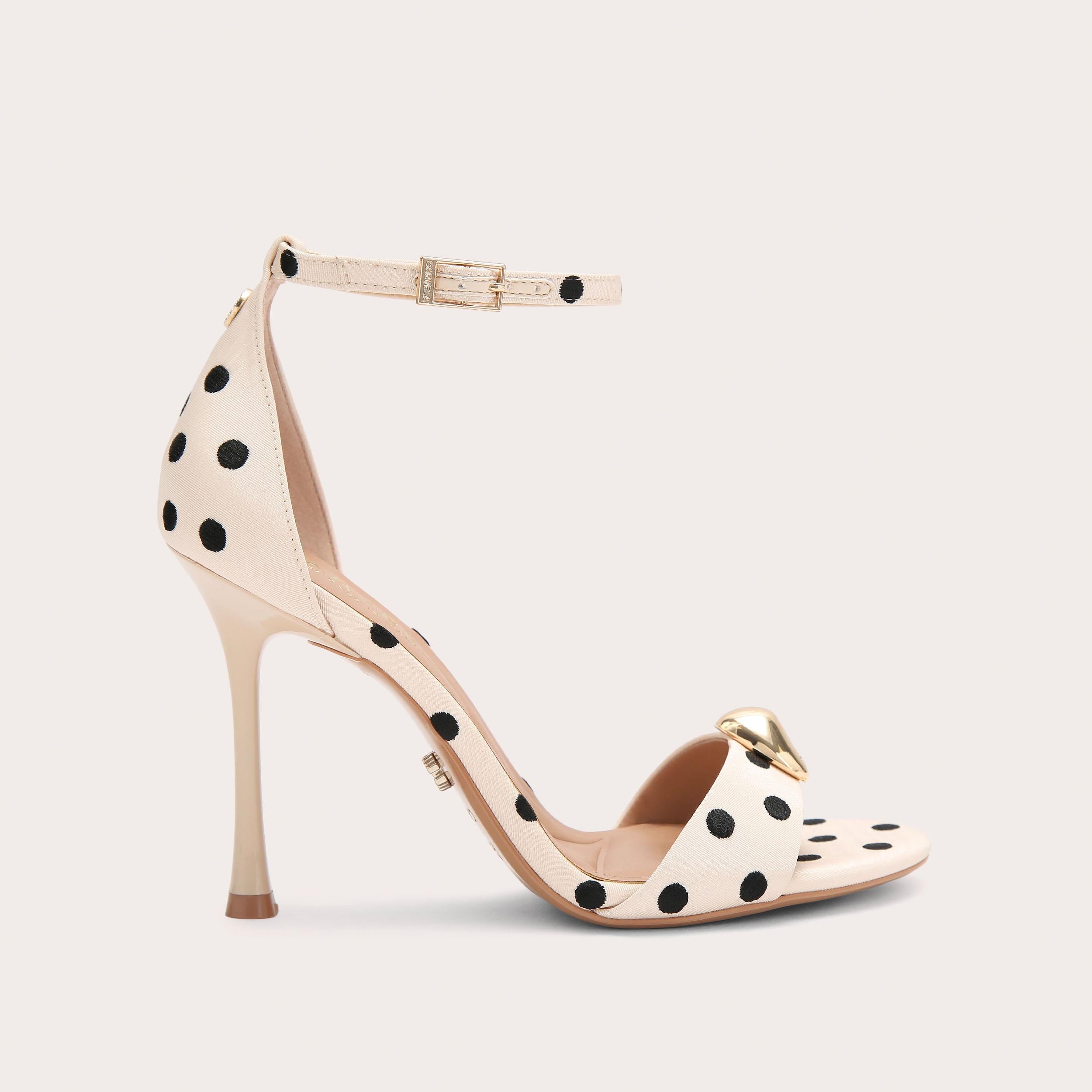 Incanto Polka Dot — Bone Fabric Heeled Sandal, side profile