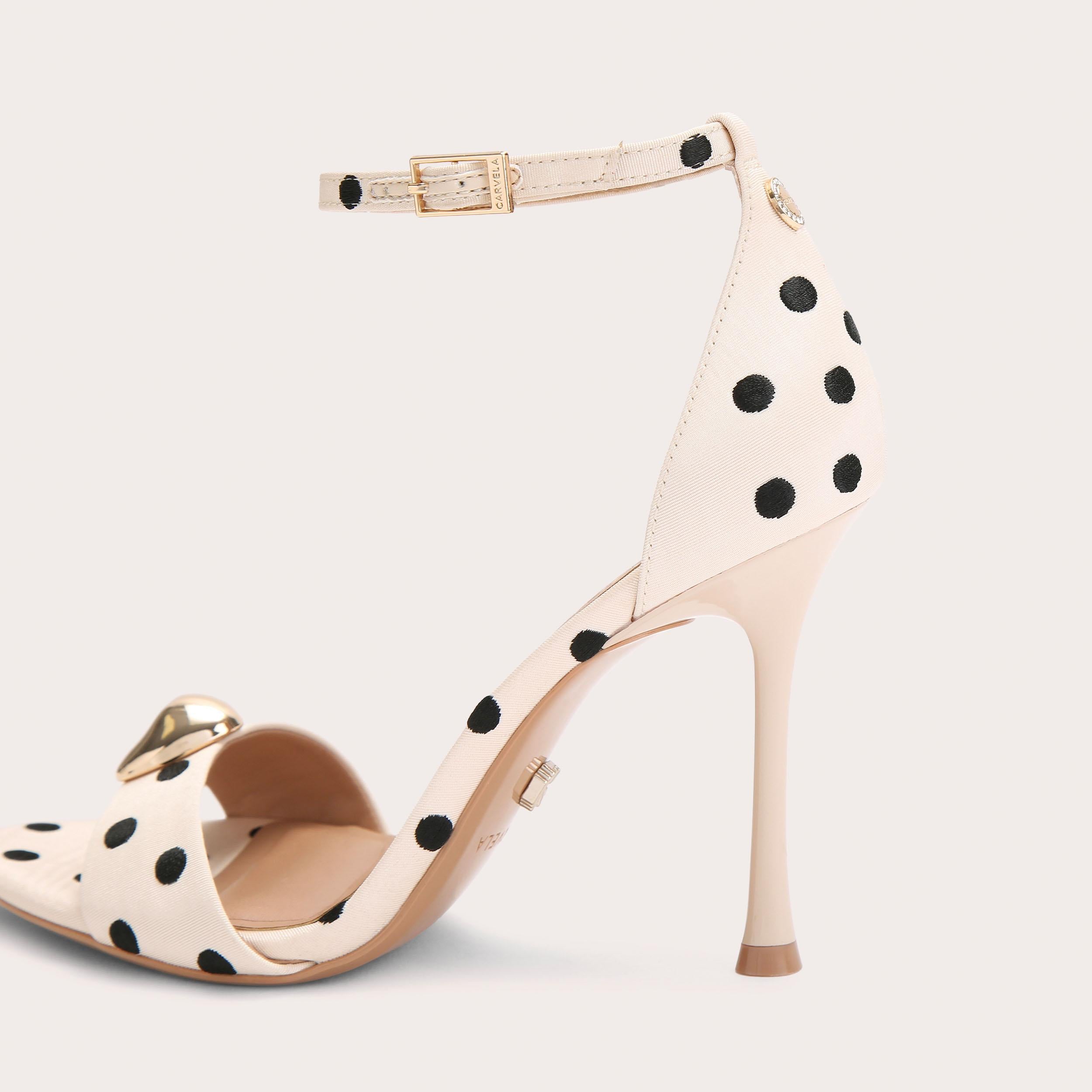 Incanto Polka Dot — Bone Fabric Heeled Sandal, detail