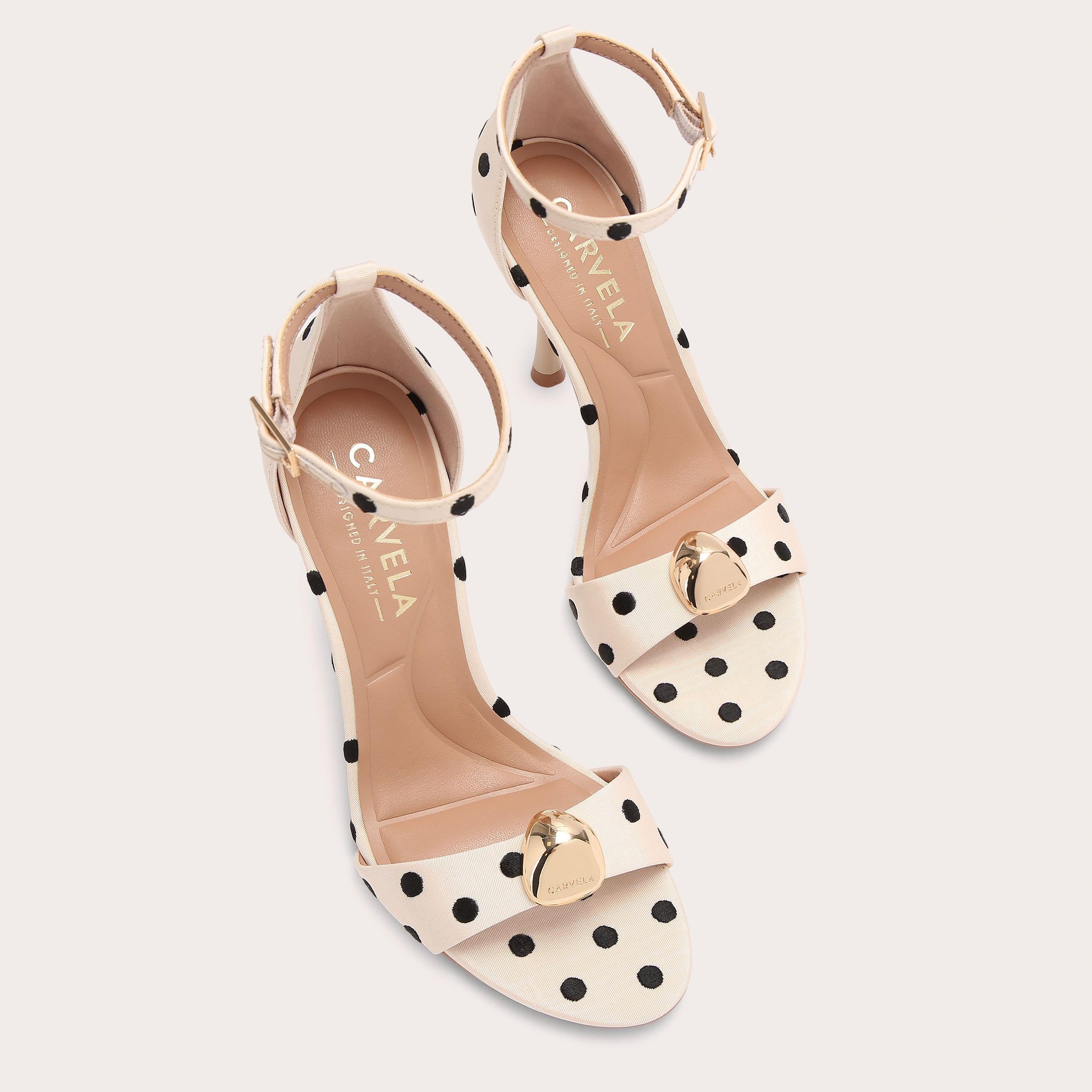 Incanto Polka Dot — Bone Fabric Heeled Sandal, view 4