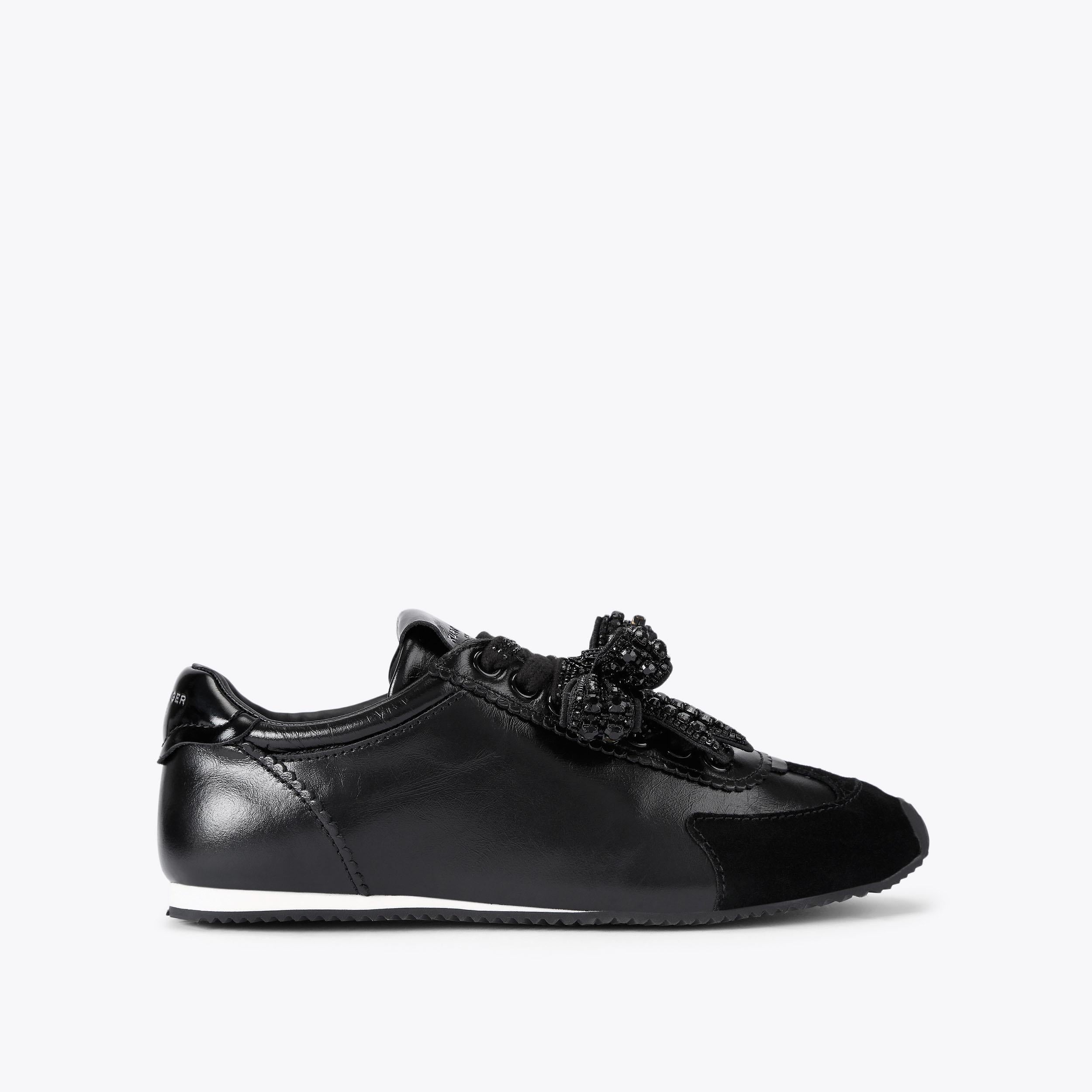 Islington Drench Bow — Black Leather Sneaker, side profile