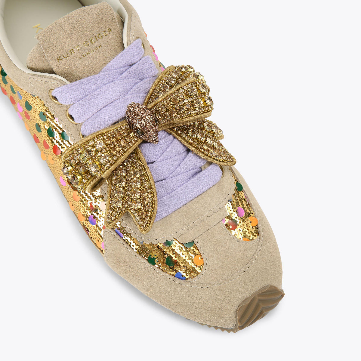 Islington Bow Sneaker — Taupe Suede Sequin Sneaker, view 5