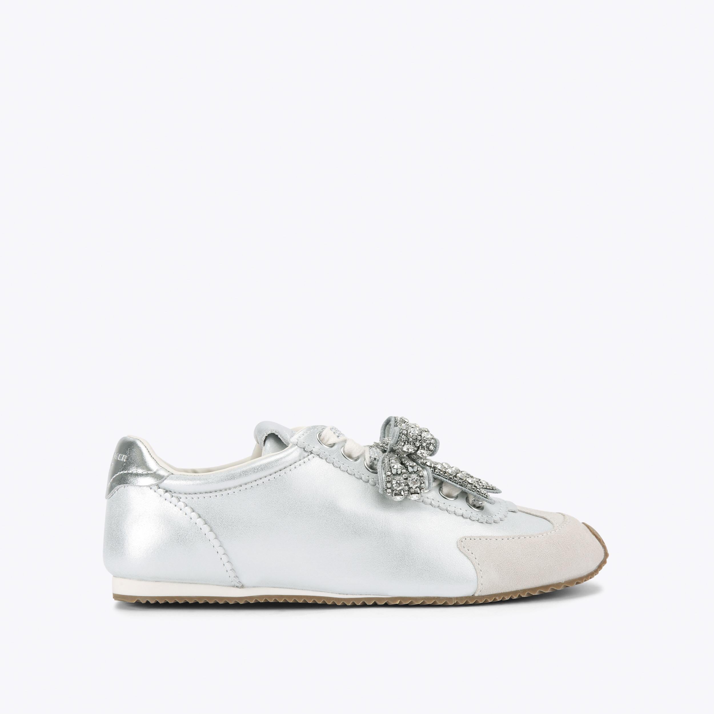 Islington Bow — Metallic Silver Leather Sneaker, side profile