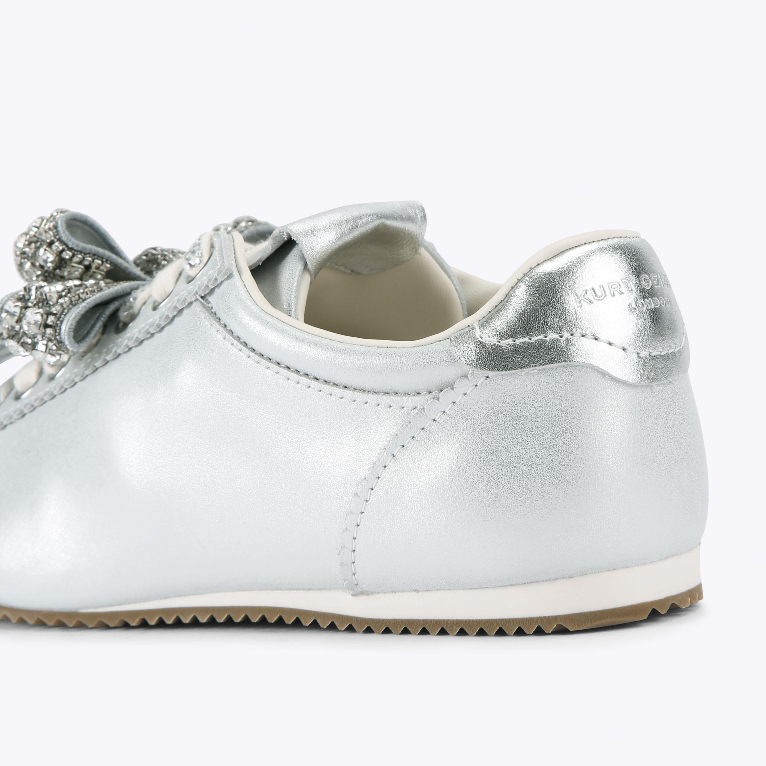 Islington Bow — Metallic Silver Leather Sneaker, detail