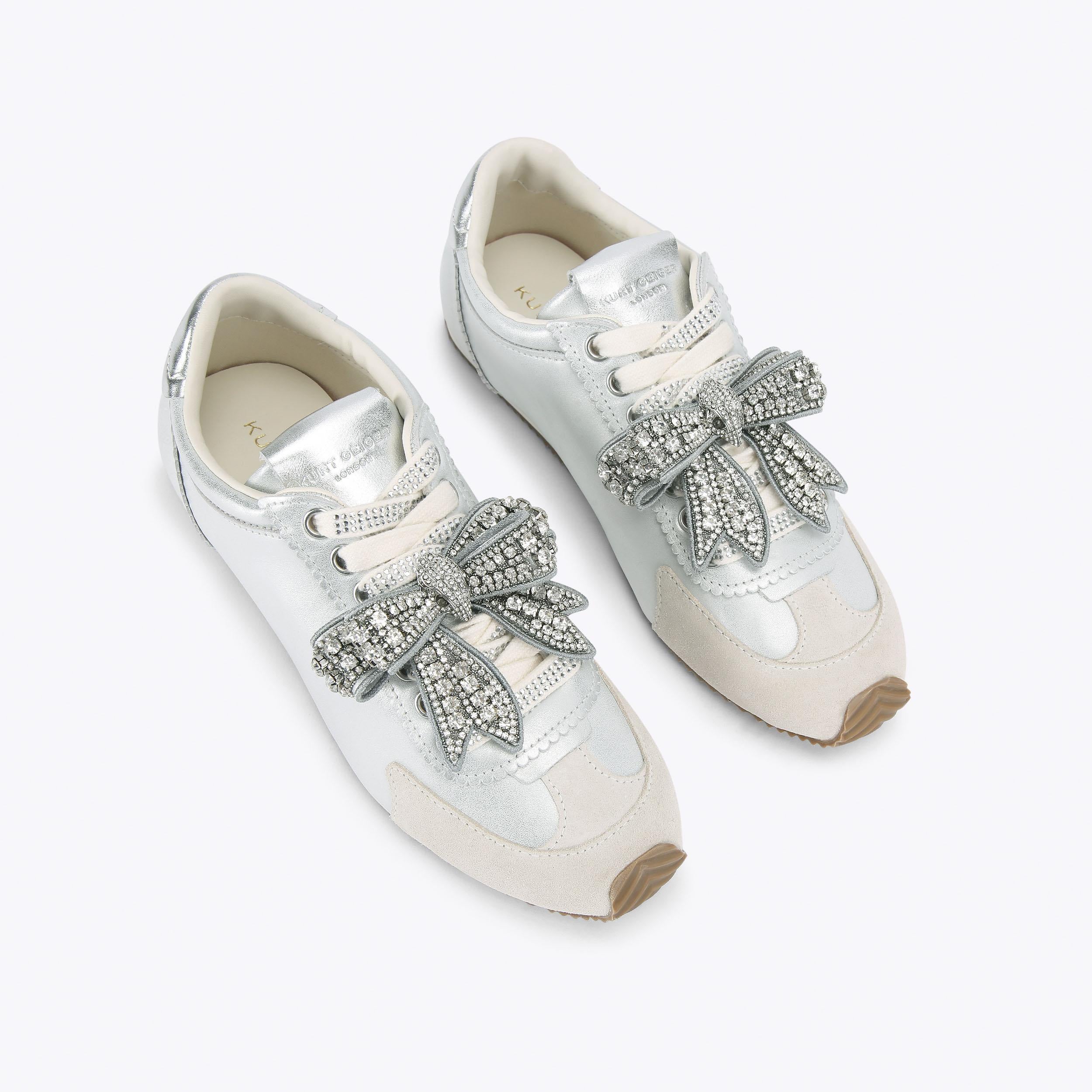 Islington Bow — Metallic Silver Leather Sneaker, view 3