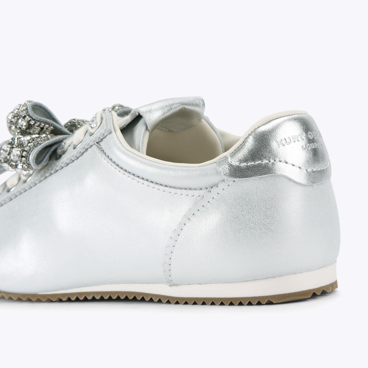 Islington Bow — Metallic Silver Leather Sneaker, detail