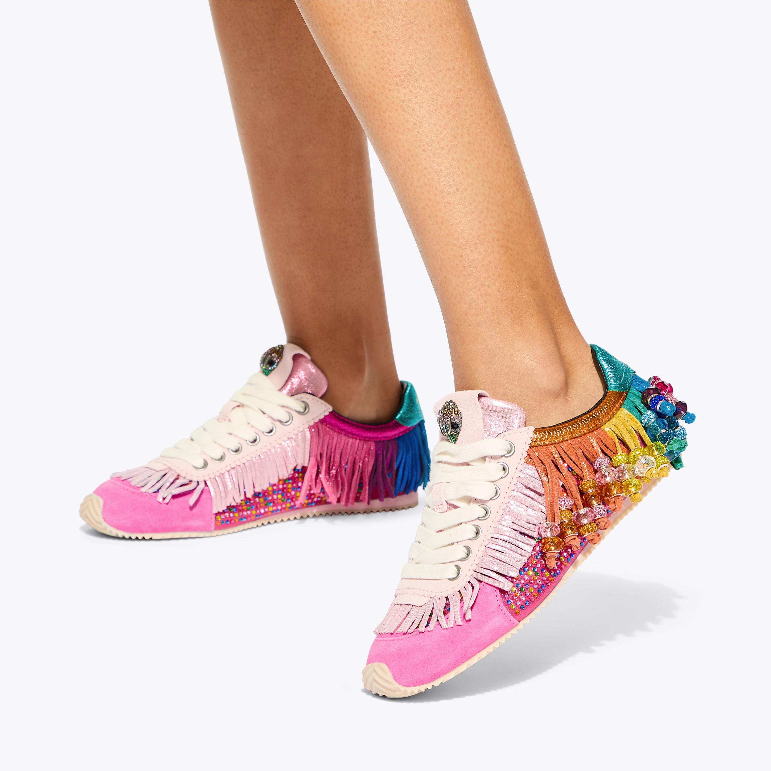 Islington Fringe — Fuchsia Suede Sneaker, worn on foot