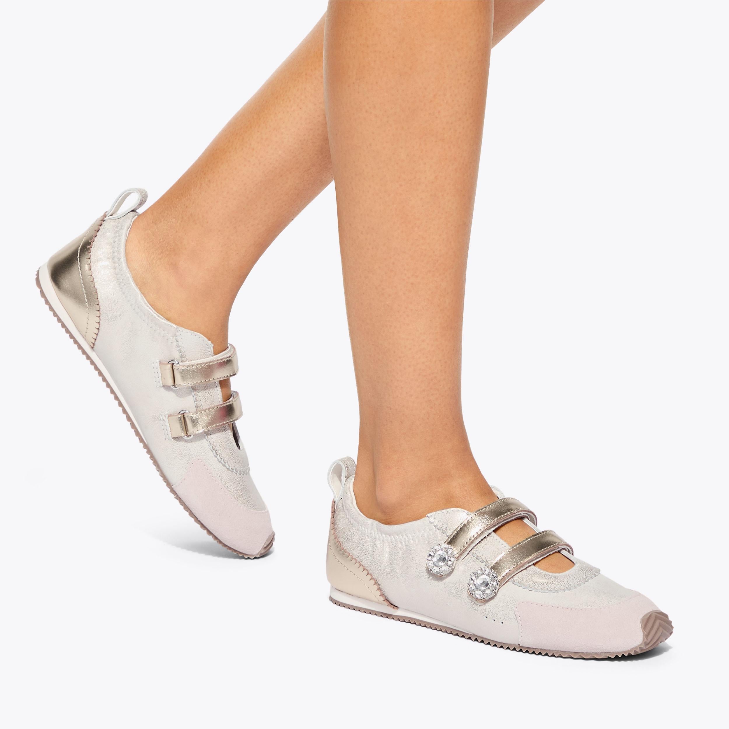 Islington Mary Jane — White Leather Sneaker, worn on foot