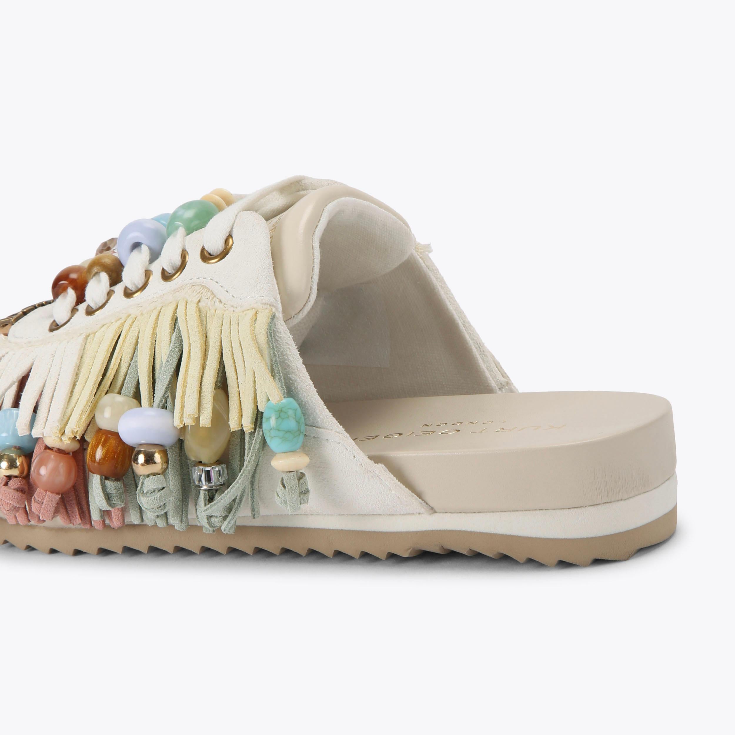 Islington P Fringe Mule — Cream Combination Sandal, detail