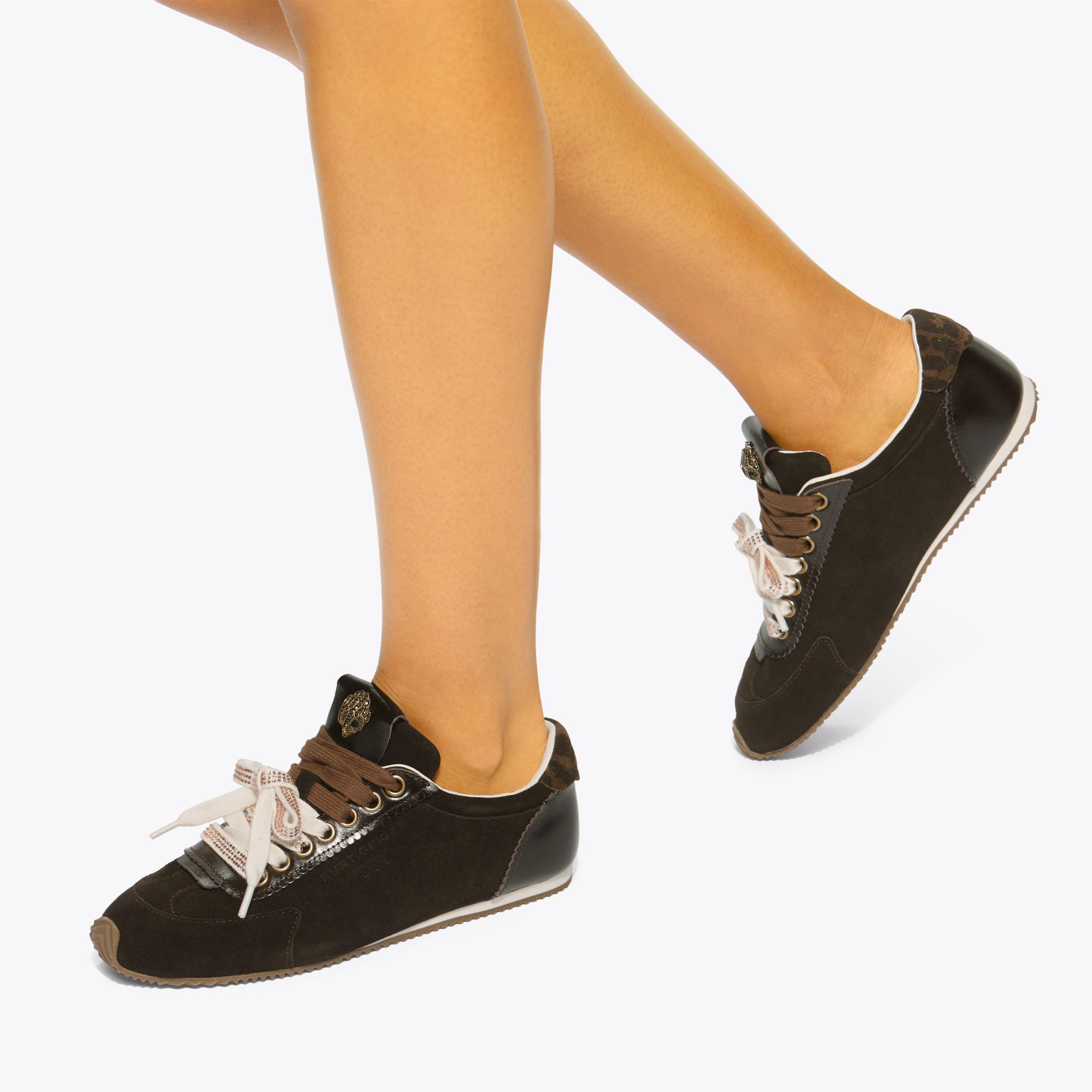 Islington — Brown Suede Crystal Sneaker, worn on foot