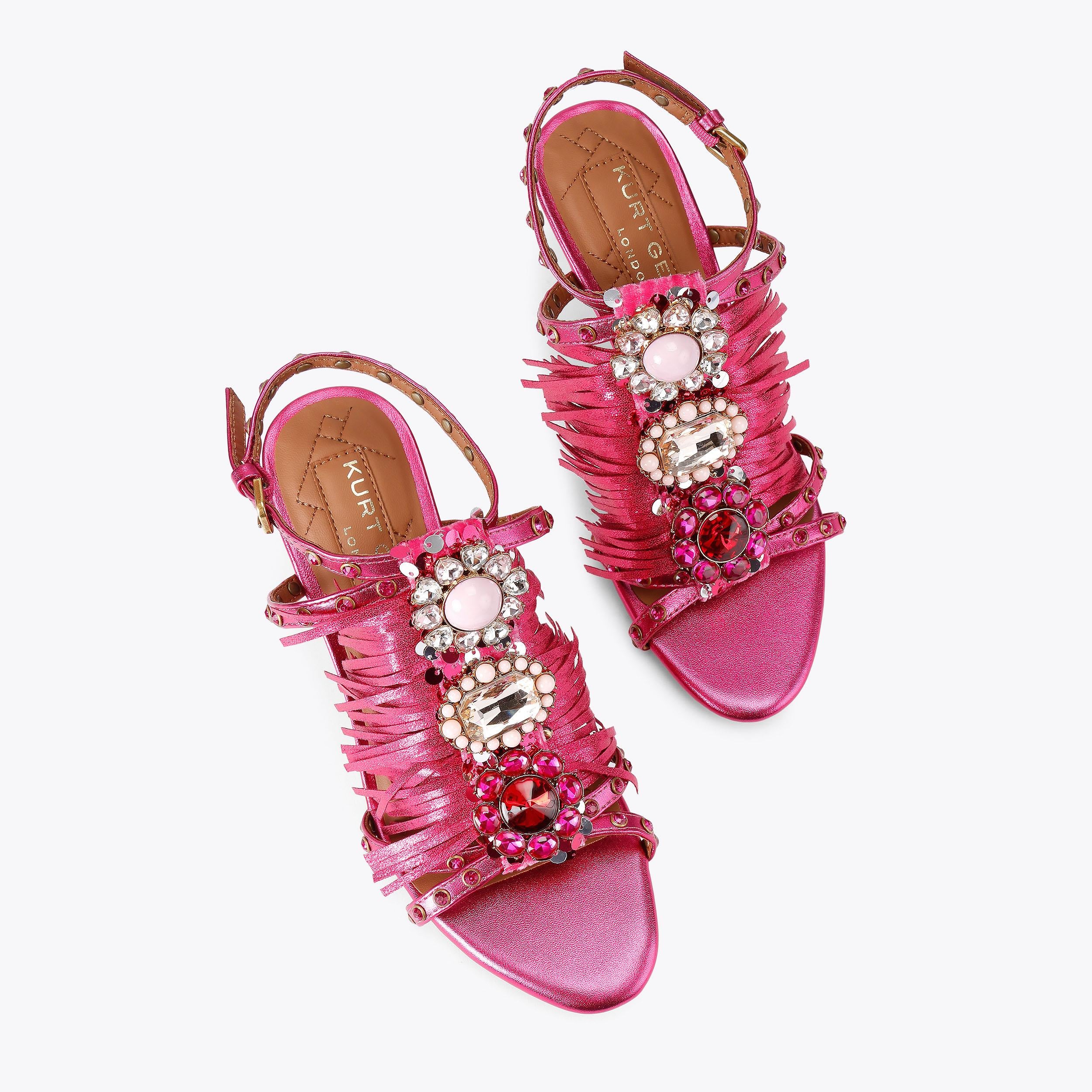 Jewel Fringe Heel — Fuchsia Crystal Sandal, view 4