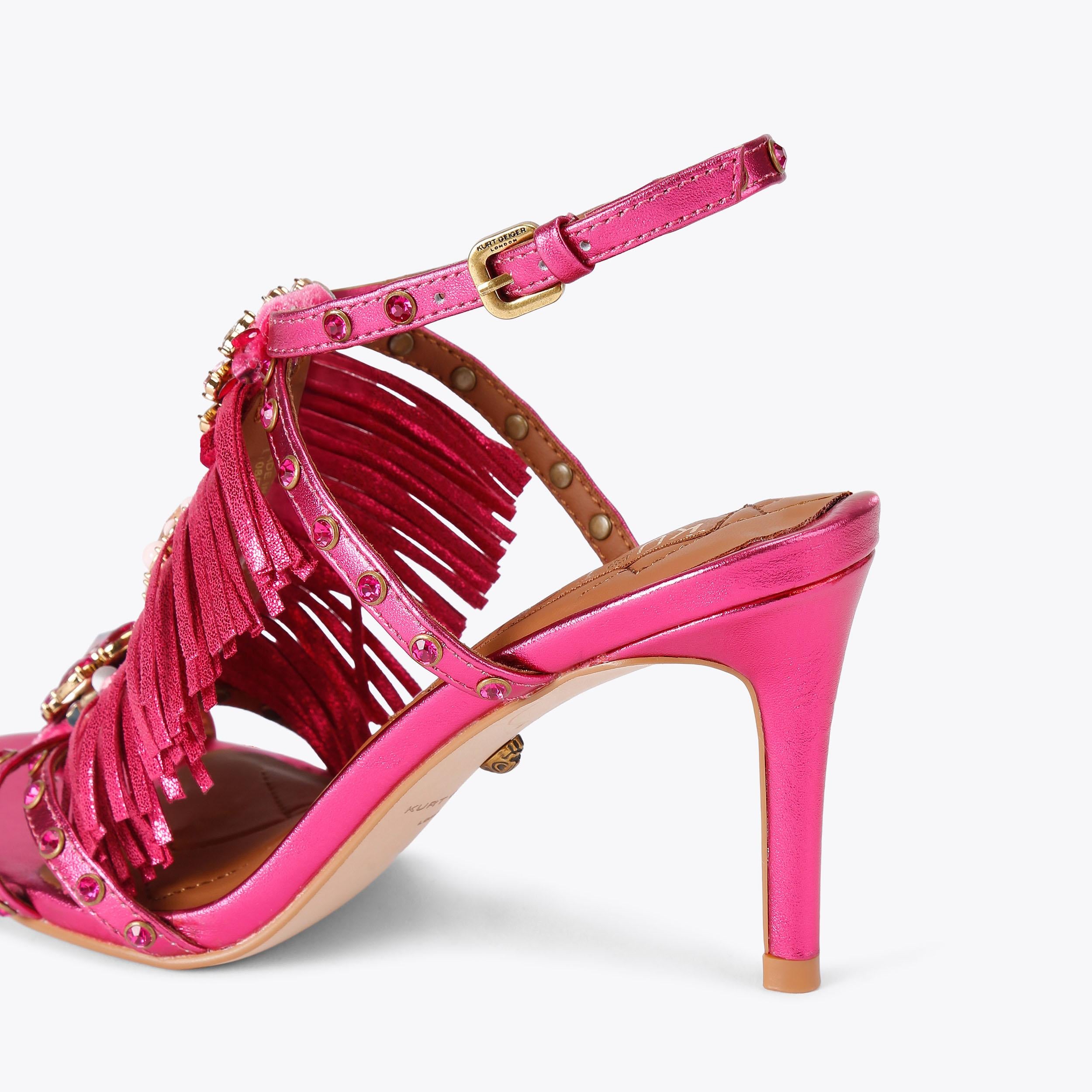 Jewel Fringe Heel — Fuchsia Crystal Sandal, detail