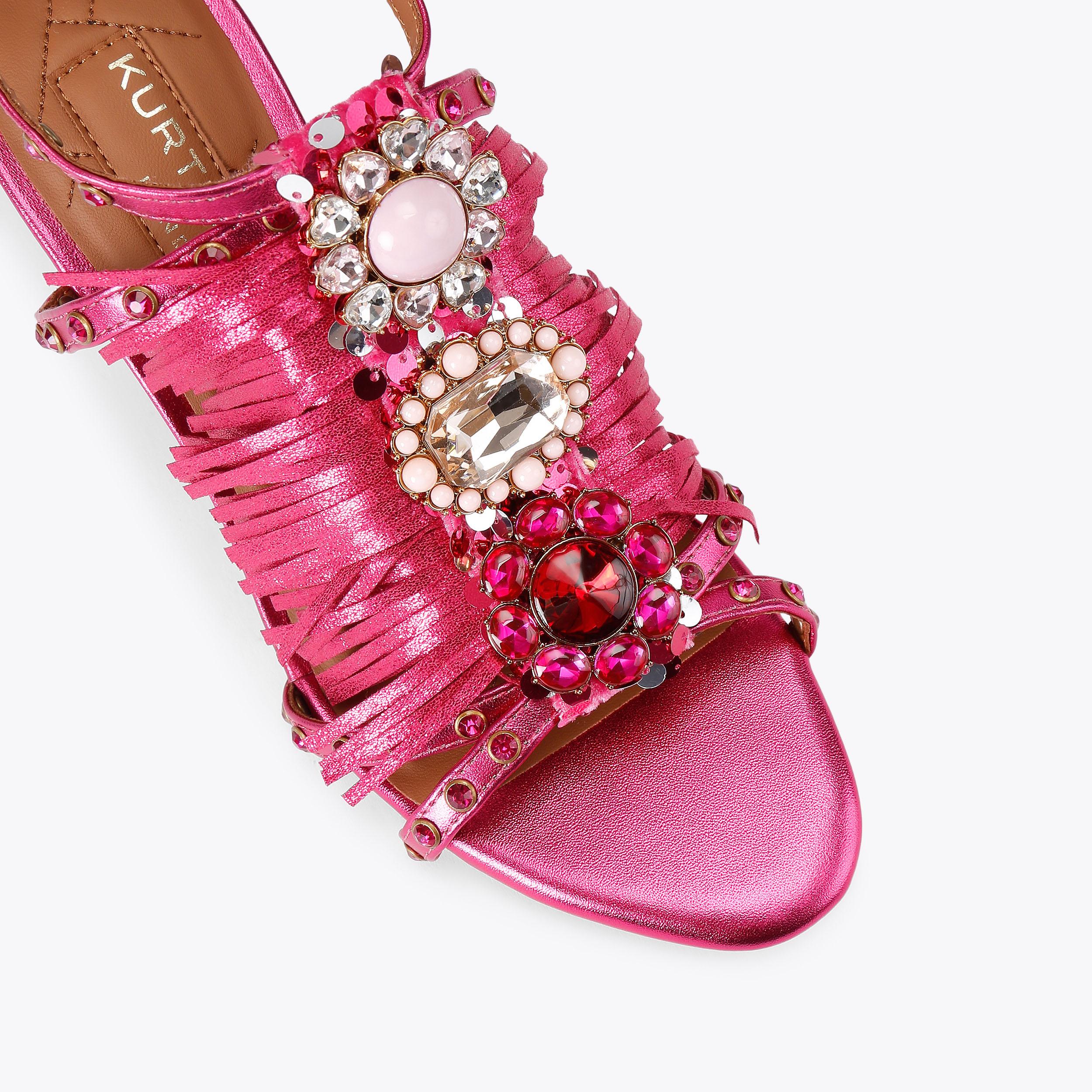 Jewel Fringe Heel — Fuchsia Crystal Sandal, view 5