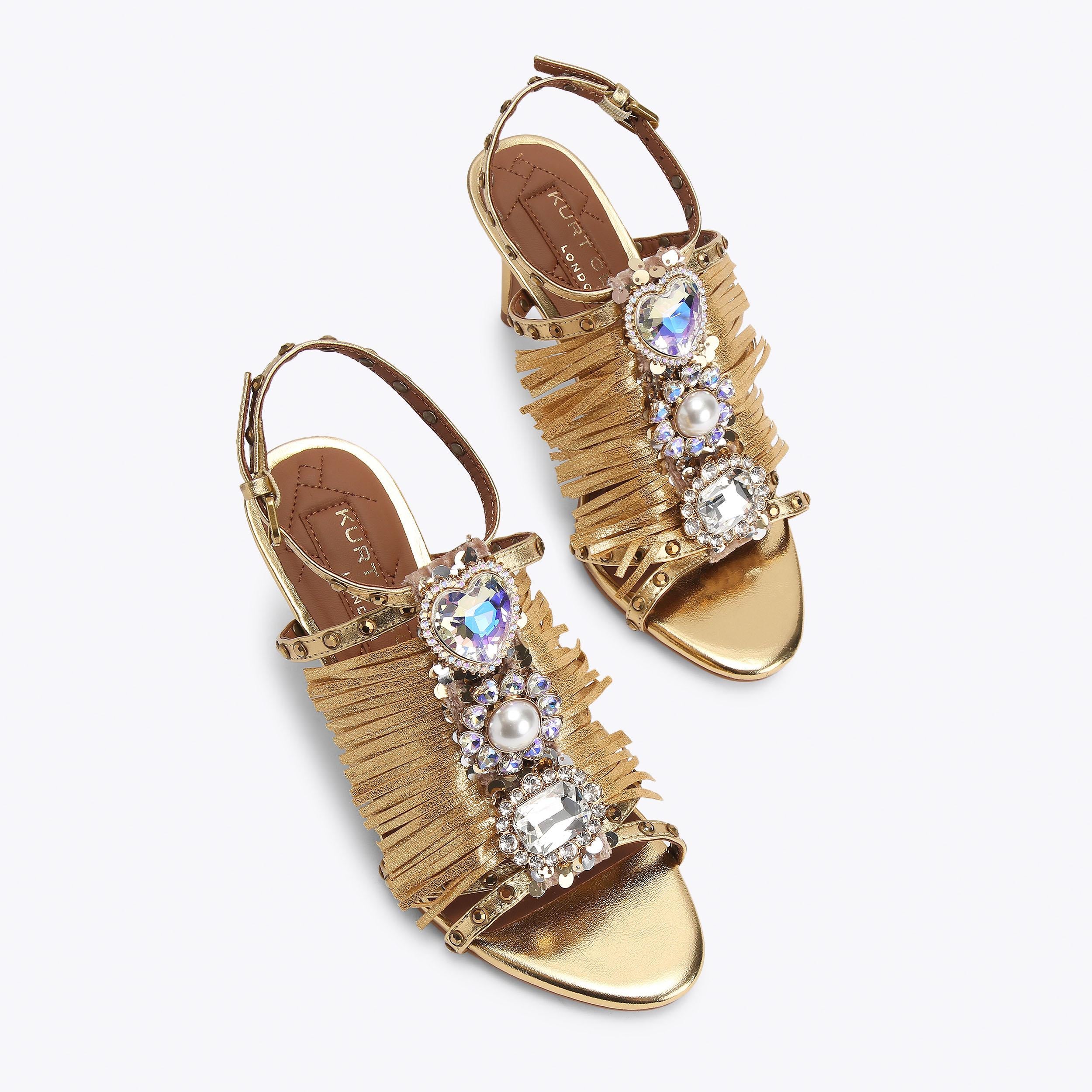 Jewel Fringe — Metallic Gold Crystal Sandal, view 4
