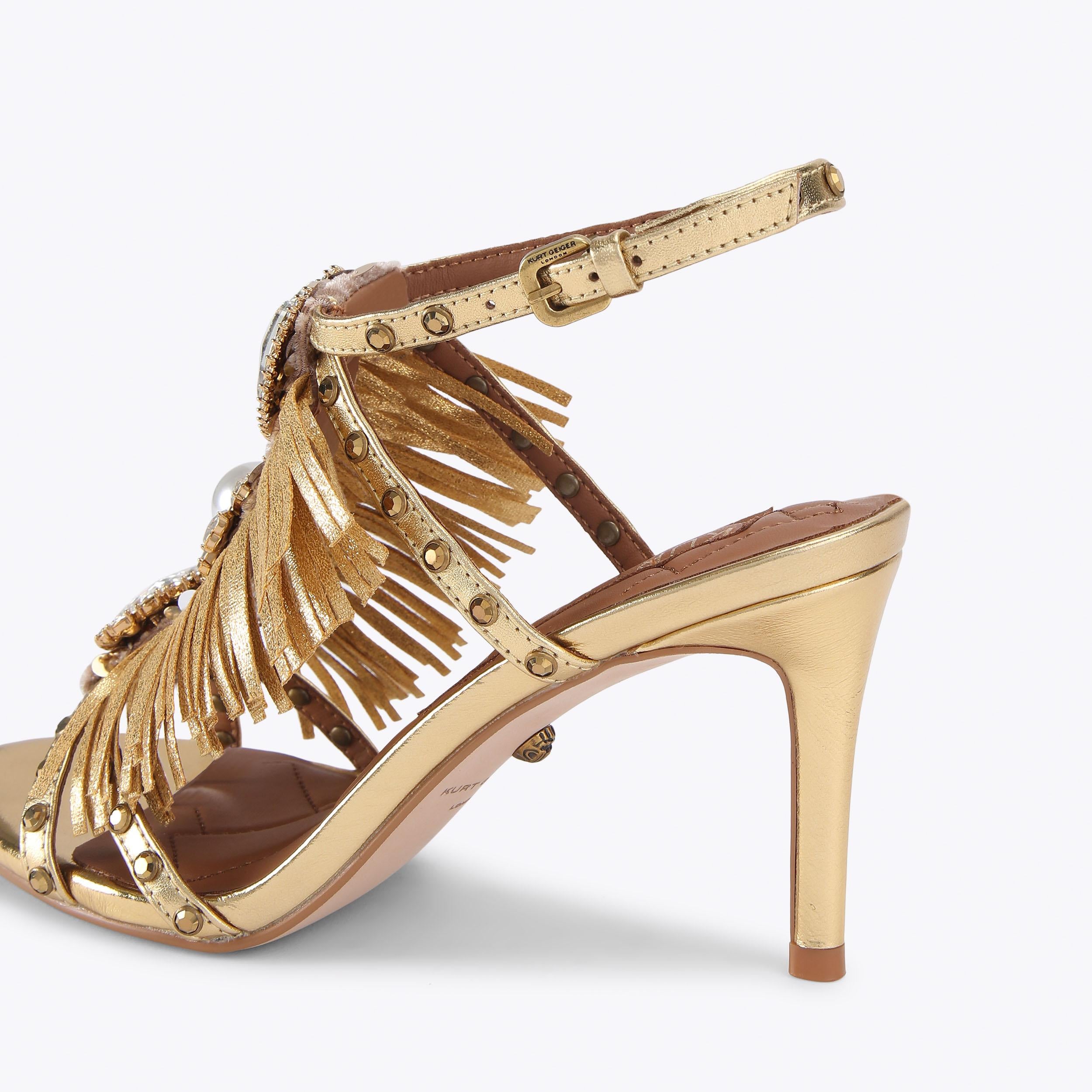 Jewel Fringe — Metallic Gold Crystal Sandal, detail
