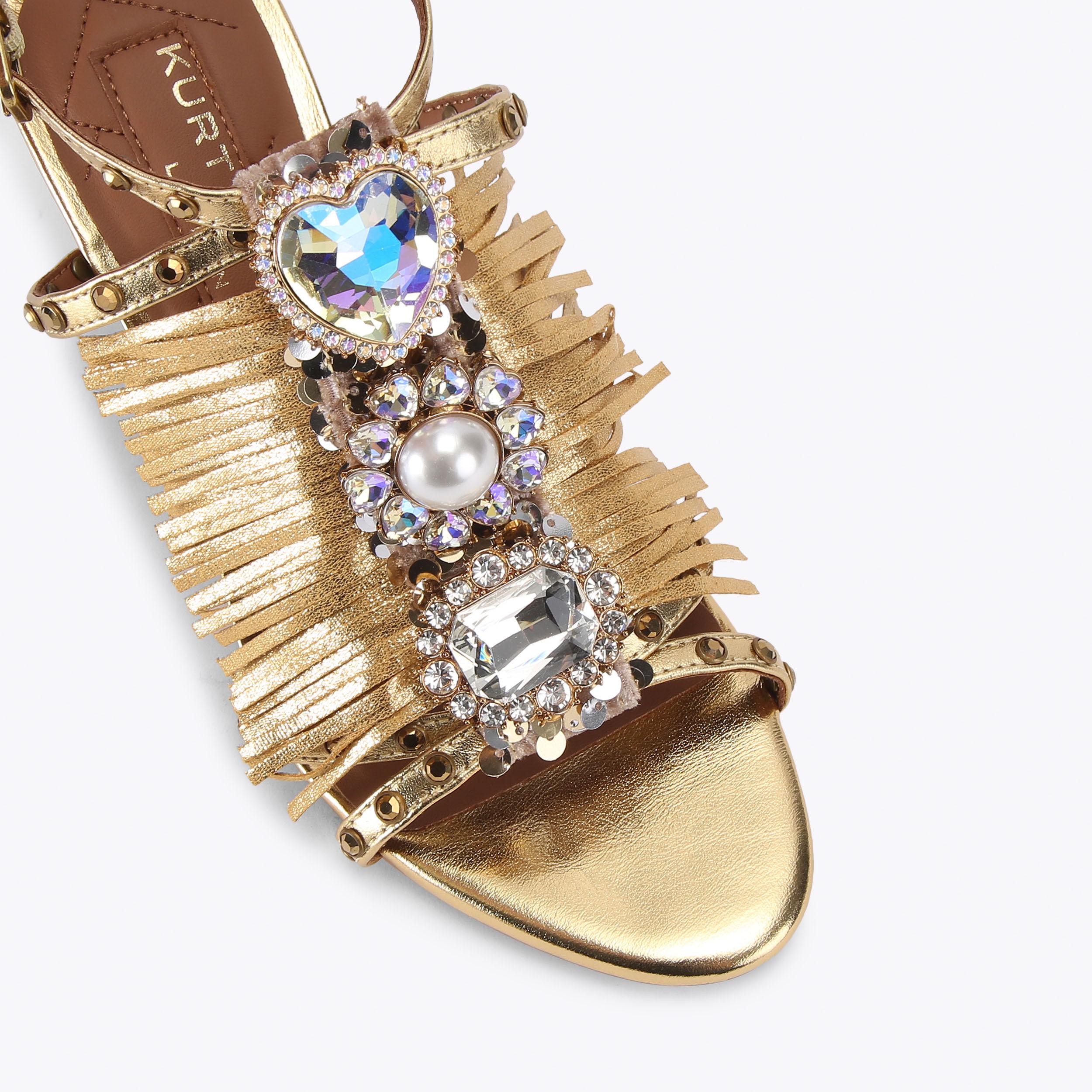 Jewel Fringe — Metallic Gold Crystal Sandal, view 5