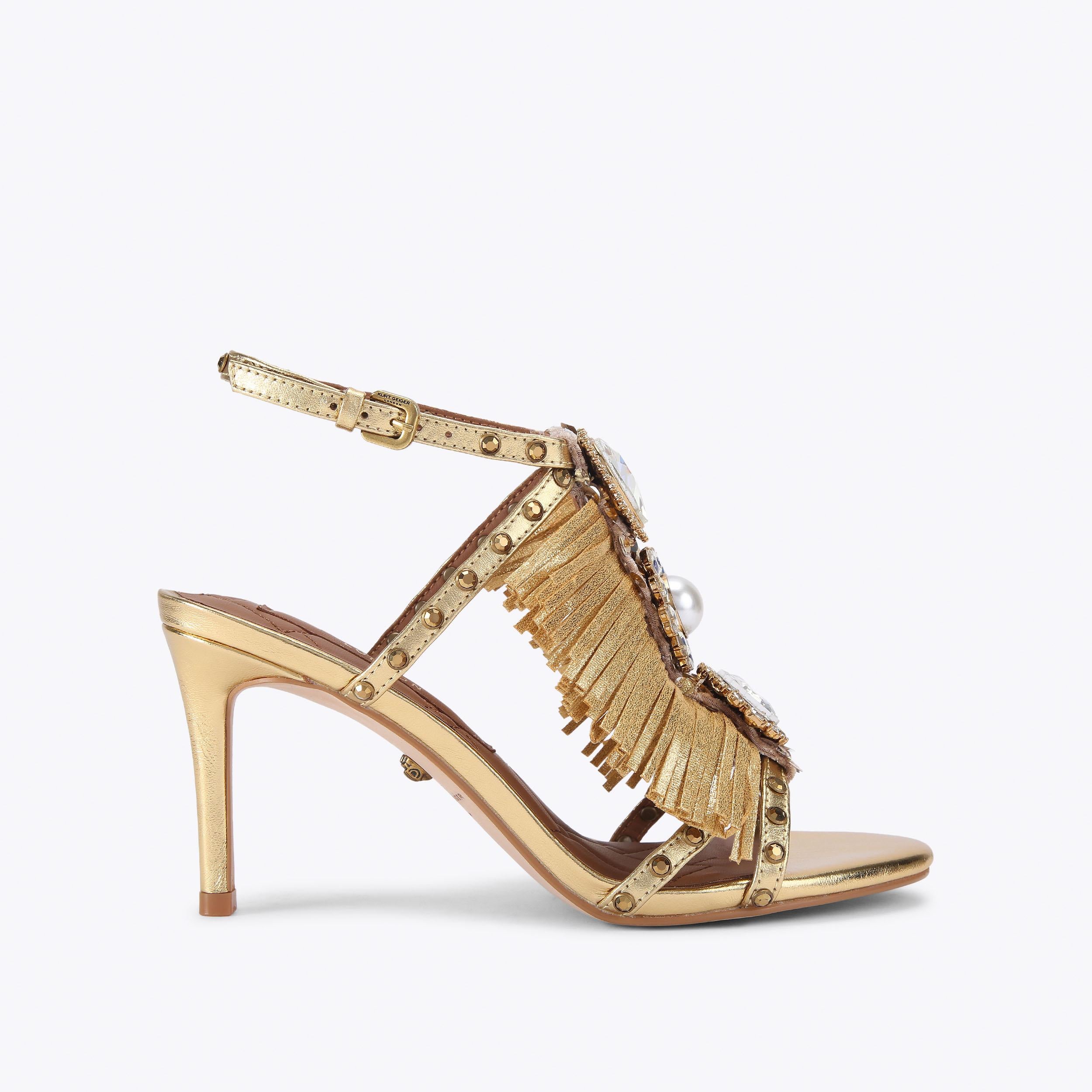 Jewel Fringe — Metallic Gold Crystal Sandal, side profile