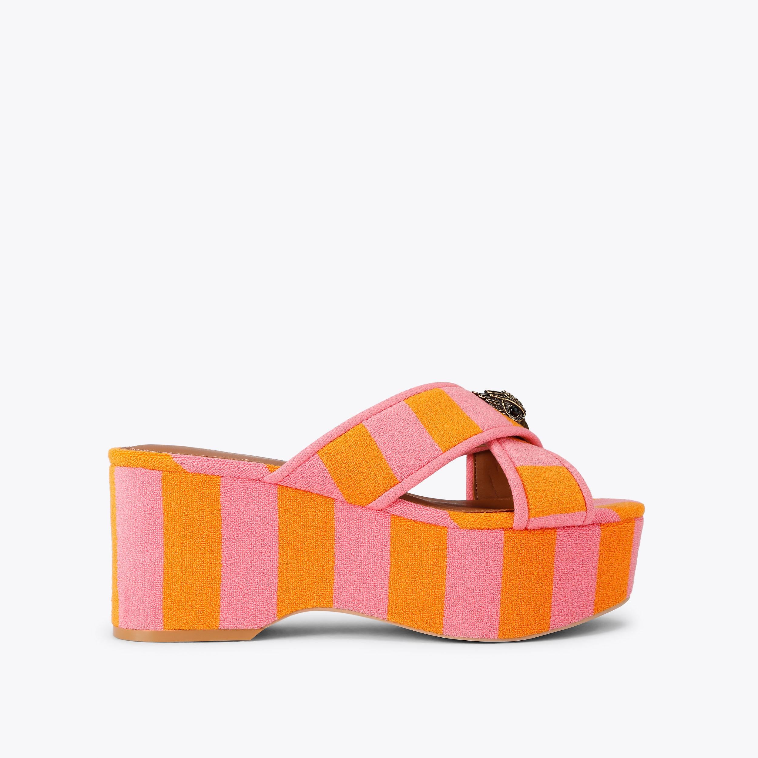Kurt's Cabana Eagle — Pink and Orange Terry Flatform Sandal, side profile