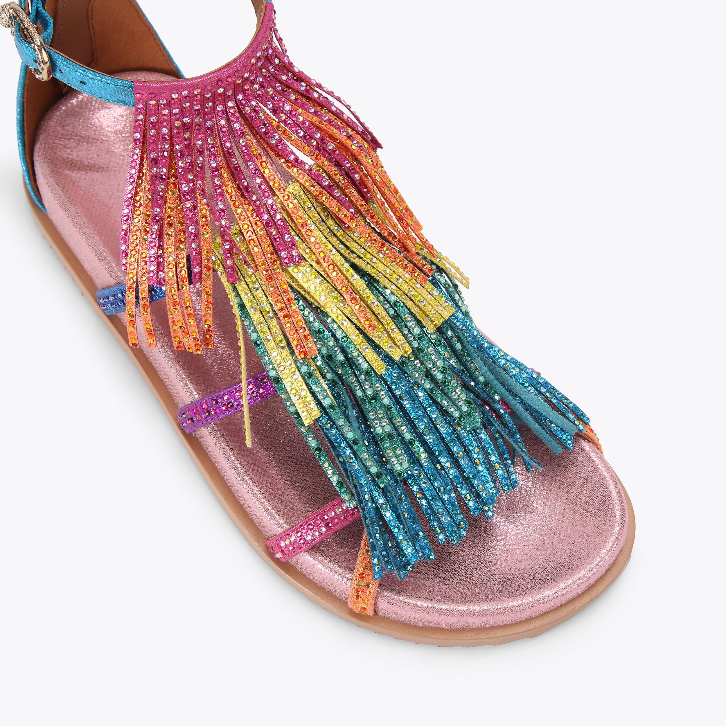 Fringe — Multicolour Crystal Flat Sandal, view 5