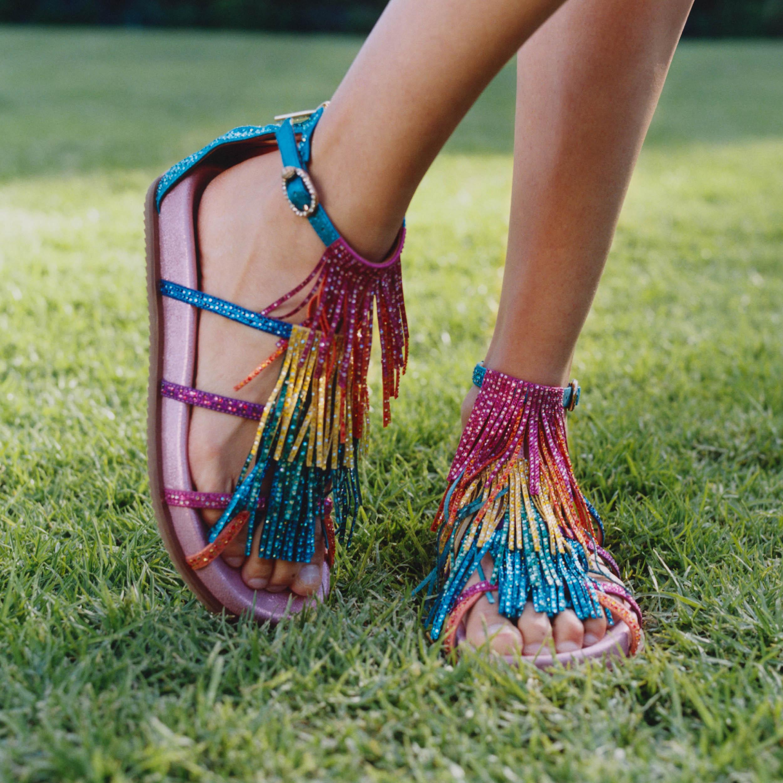 Fringe — Multicolour Crystal Flat Sandal, view 6