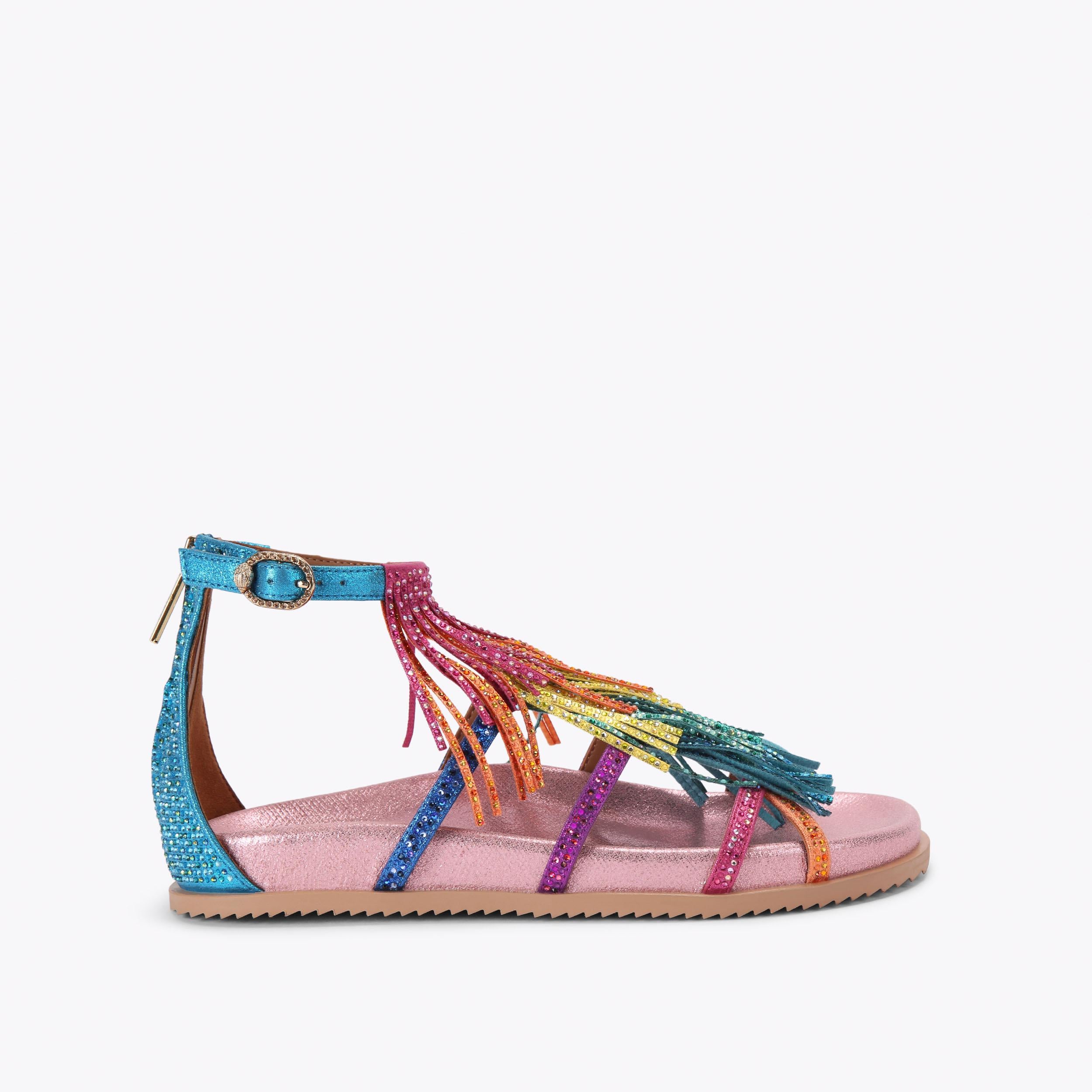 Fringe — Multicolour Crystal Flat Sandal, side profile
