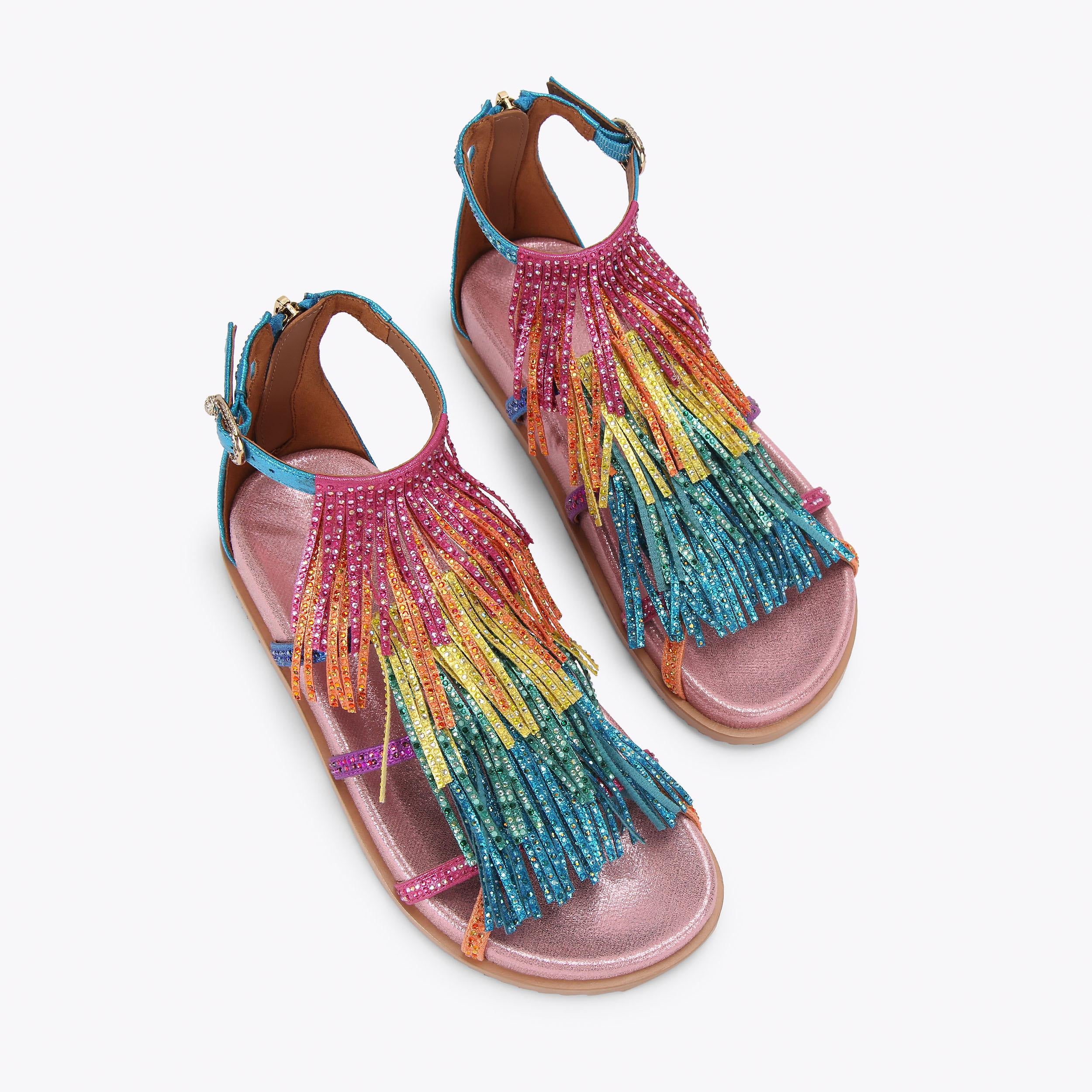 Fringe — Multicolour Crystal Flat Sandal, view 3