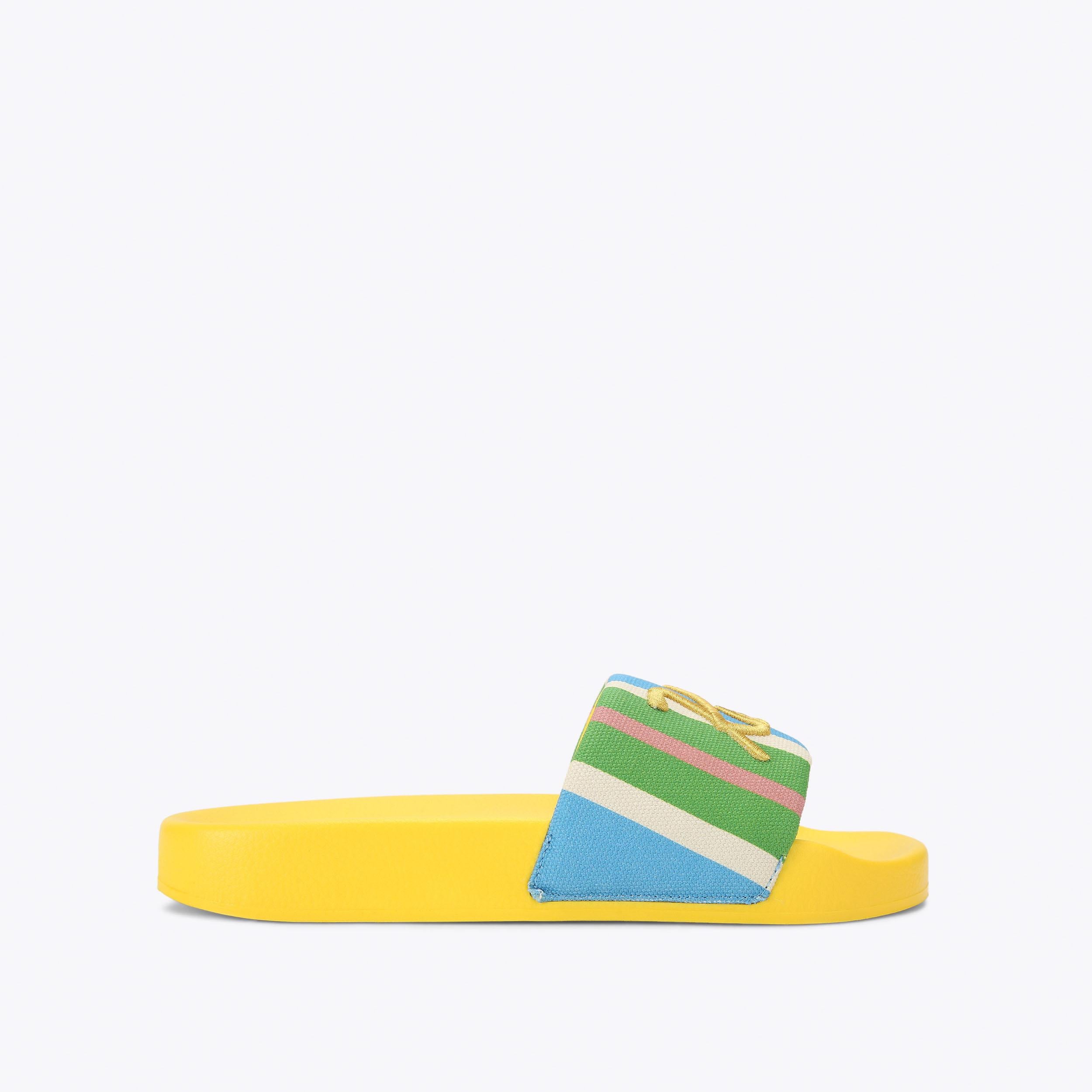Meena — Striped Canvas Slide Sandal, side profile