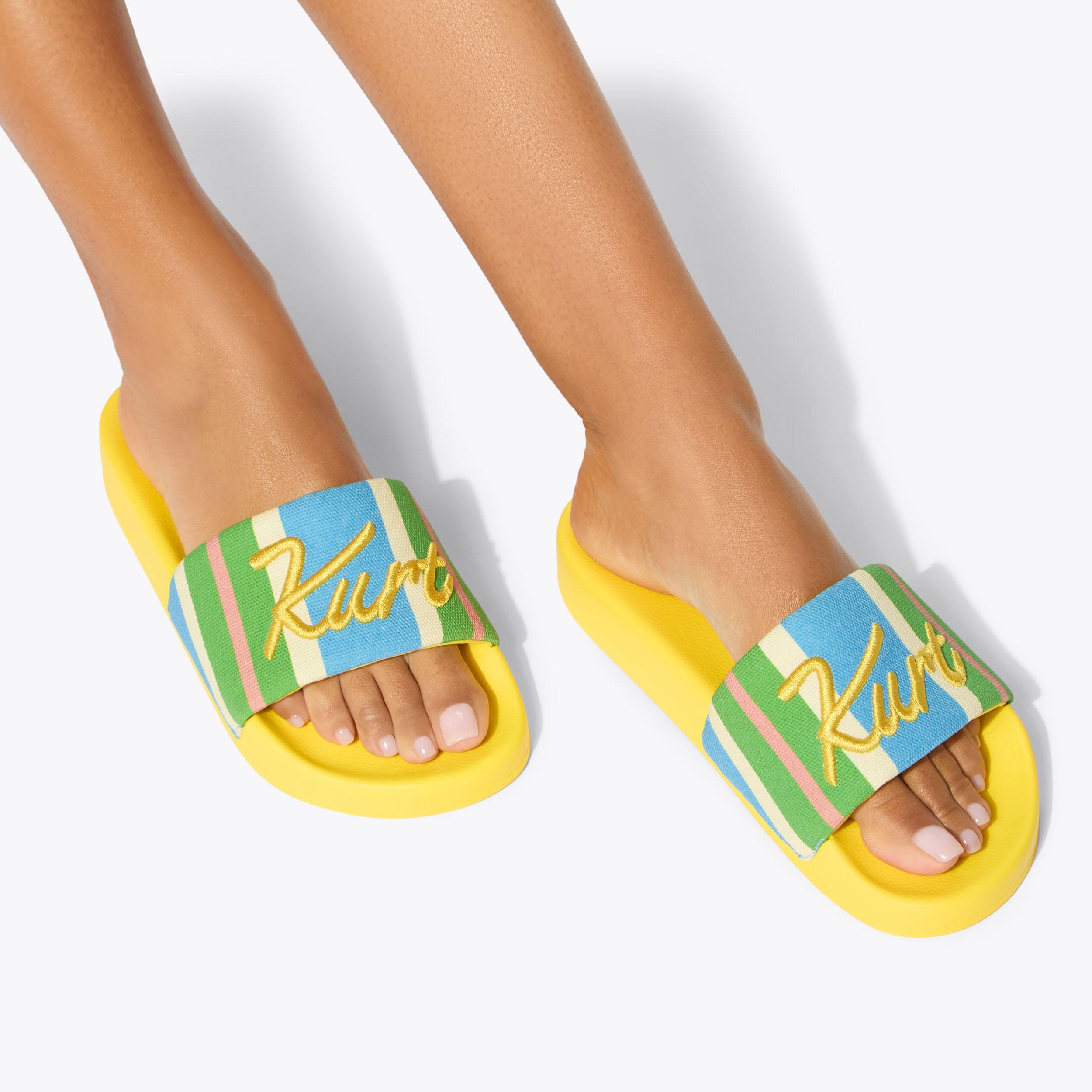 Meena — Striped Canvas Slide Sandal, worn on foot