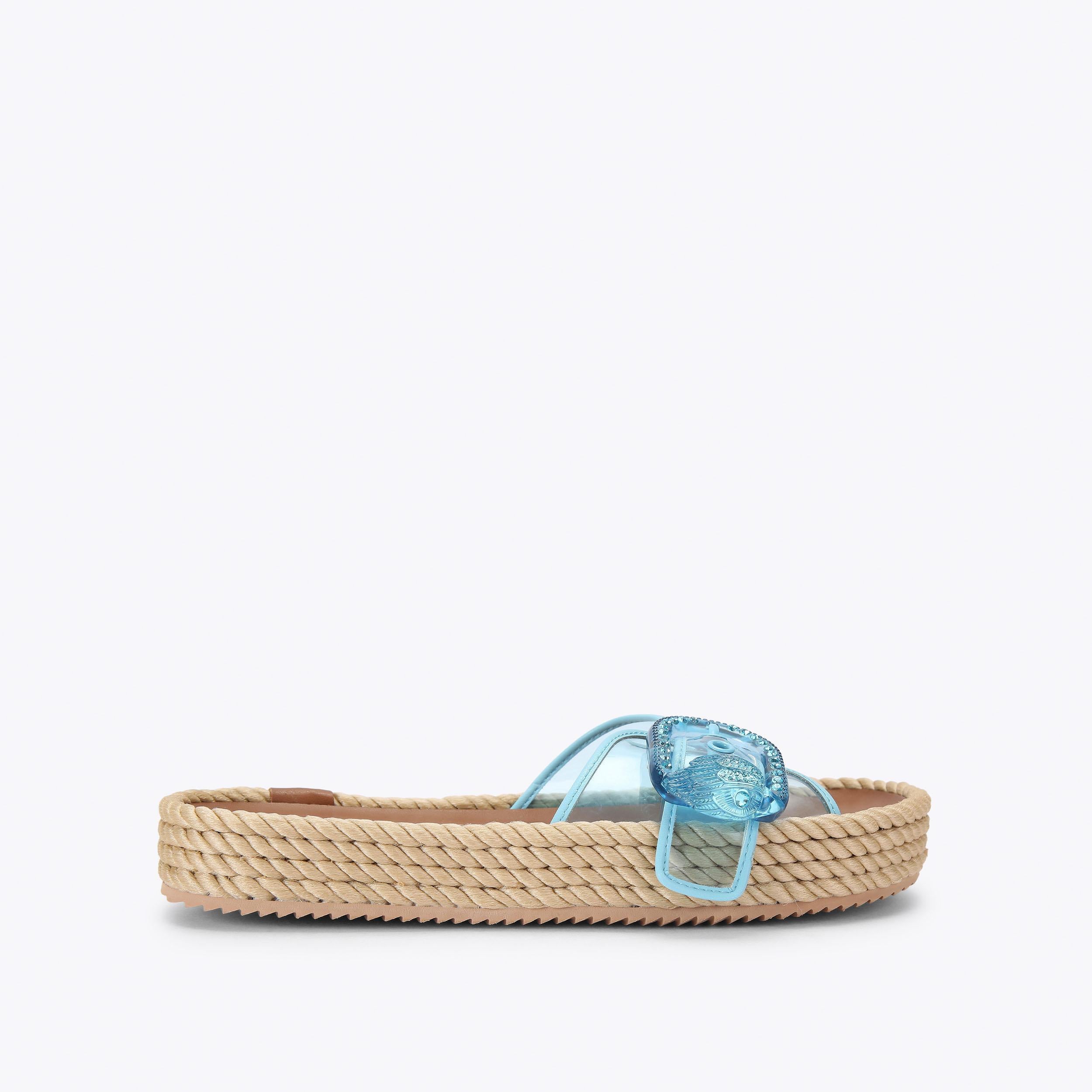 Mayfair Rope Slide — Transparent Blue Vinyl Sandal, side profile